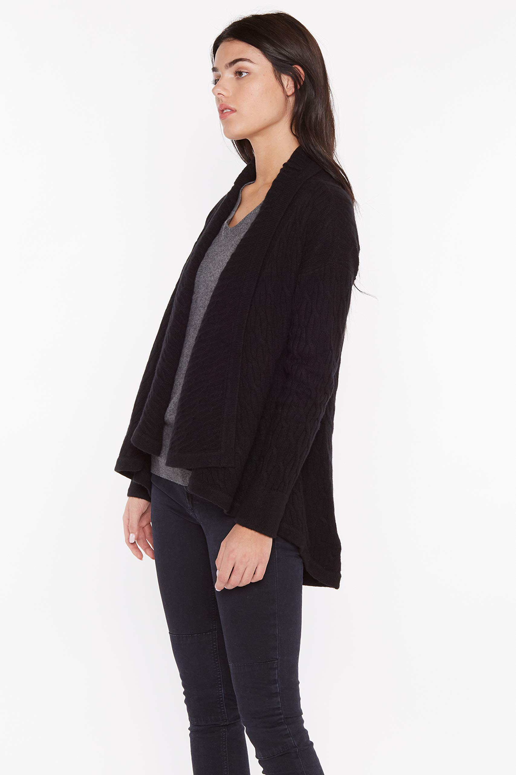 JENNIE LIU Women's 100% Pure Cashmere Cable Knit Open Front Cardigan Sweater | Soft & Warm 4-Ply Knitwear | Perfect for Office, Date Night & Cozy Fall Outfits