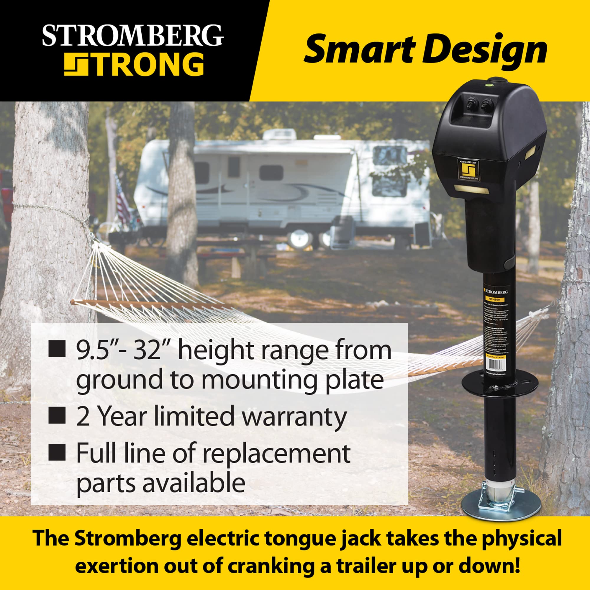 Stromberg Carlson JET-4500 Heavy Duty 4500 lb Electric Tongue Jack with Ball Screw Mechanism - 18