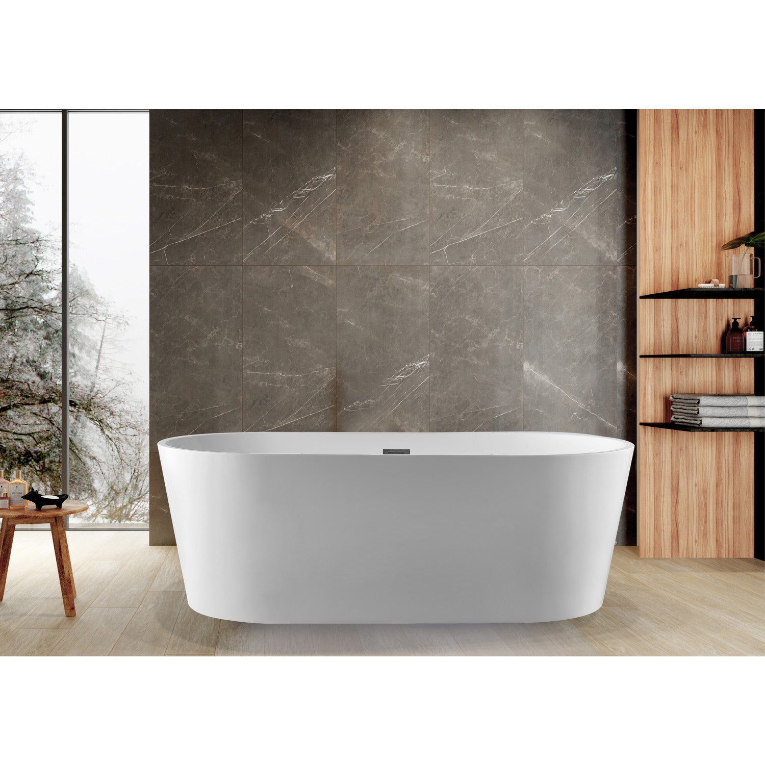 Aqua Eden 71-Inch Freestanding Acrylic Oval Bathtub - Double Ended Design with Drain, Glossy White Finish | Perfect for Modern Bathroom & Spa Relaxation