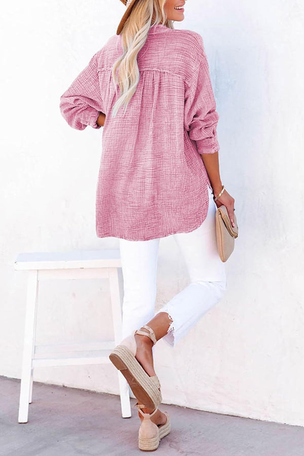 Elegant Solid Color Long Sleeve Pleated Button Loose Blouse for Women | Casual Office Wear & Spring Outfits