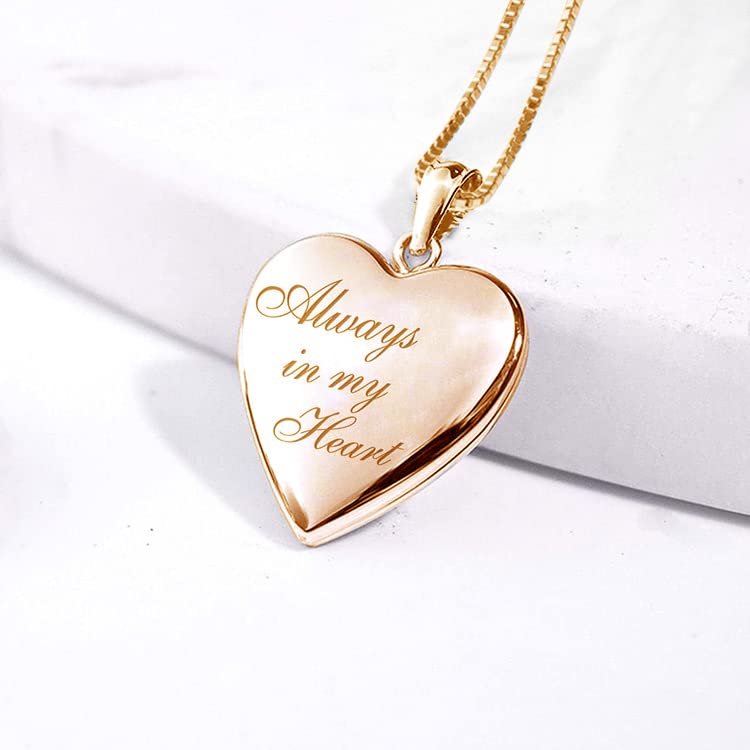 Personalized Always in My Heart Silver & Gold Heart Locket Necklace - 3/4 Inch Photo Pendant with 18
