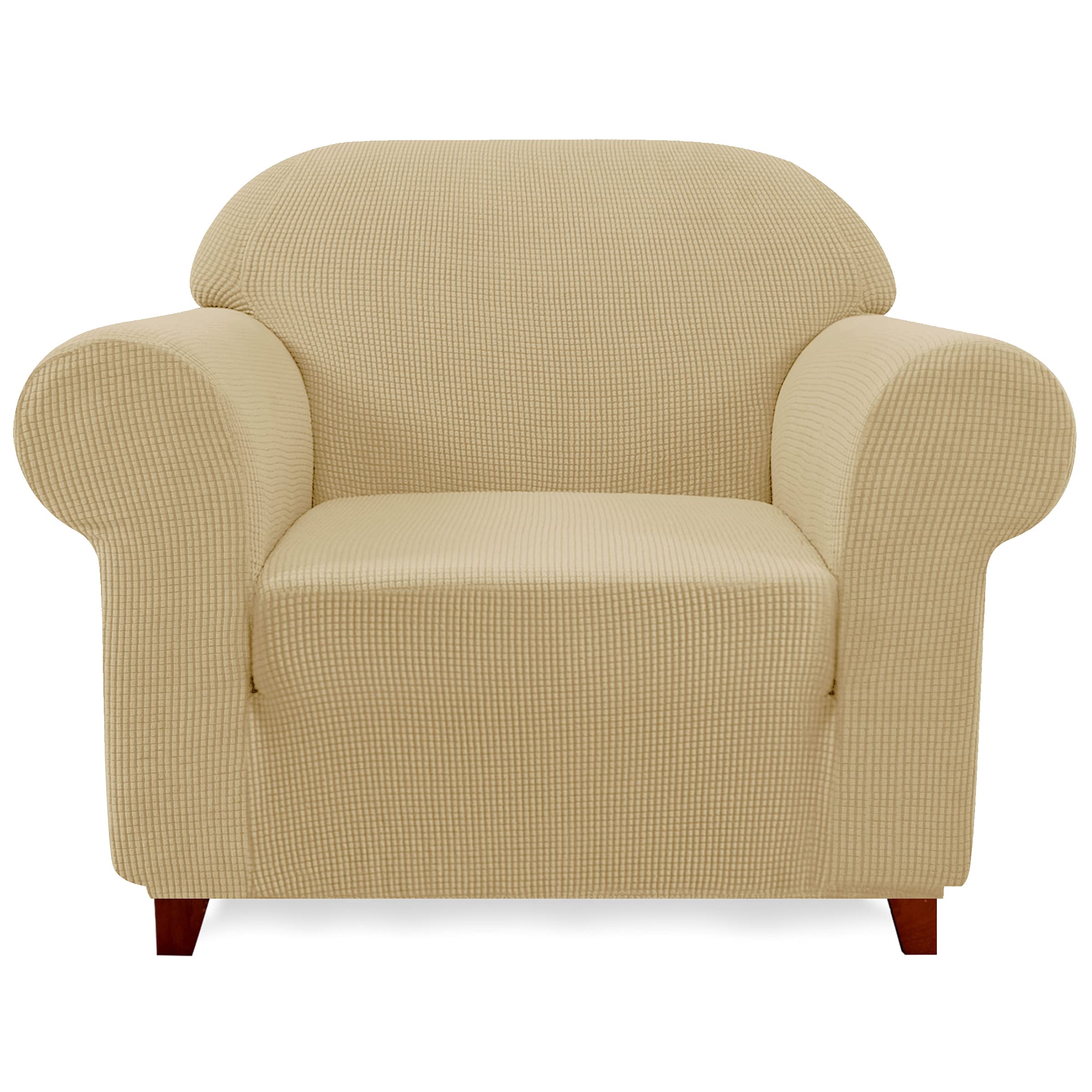 SUBRTEX Stretch Armchair Sofa Slipcover - Washable 1-Piece Cover for 1-Cushion Couch & Single Seater Chairs, Khaki Small - Perfect for Living Room, Office & Dorm Furniture Protection