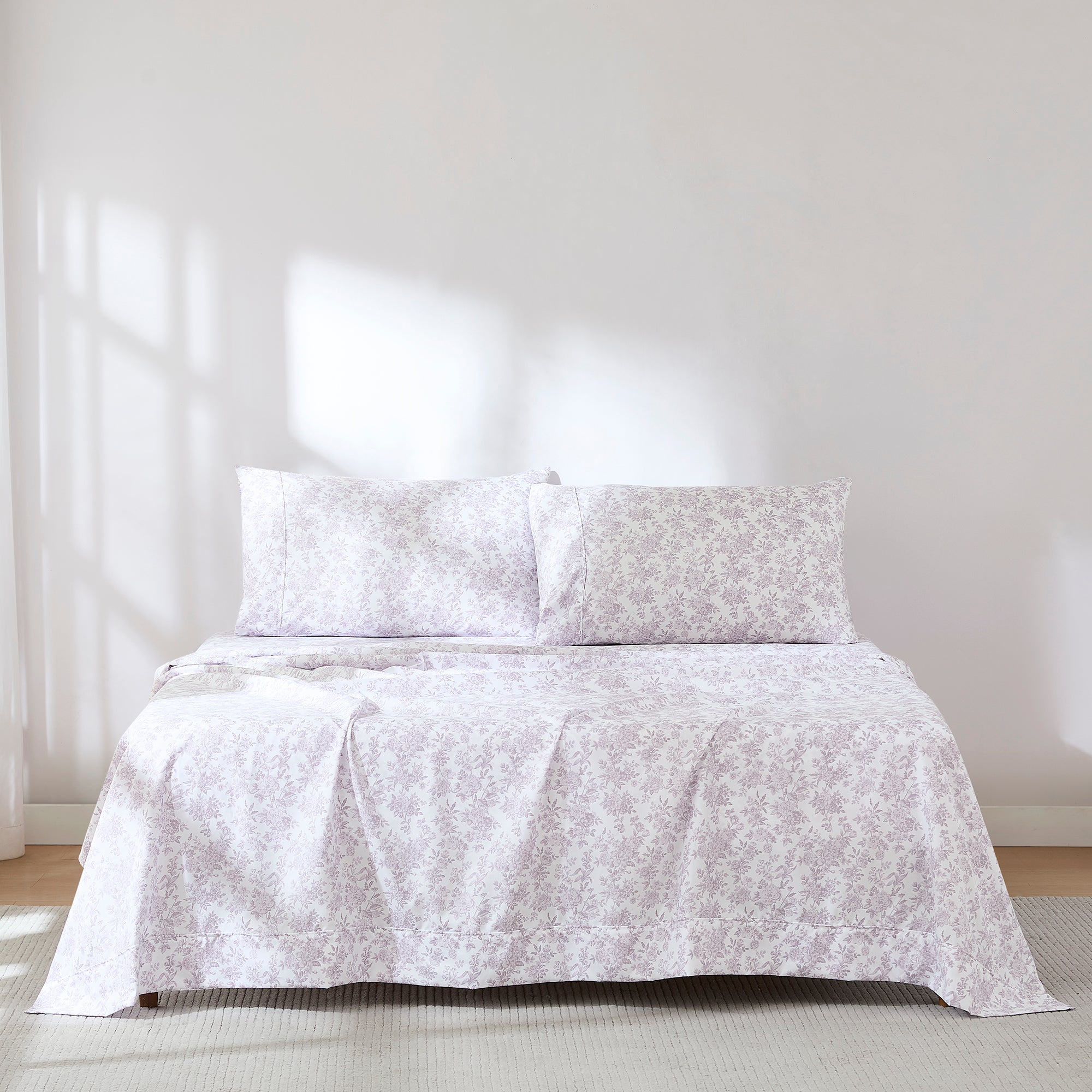 Premium Peony Floral Toile Sheet Set - 100% Cotton Luxury Bedding for Master Bedroom & Guest Room - Soft Breathable Sheets for All Seasons