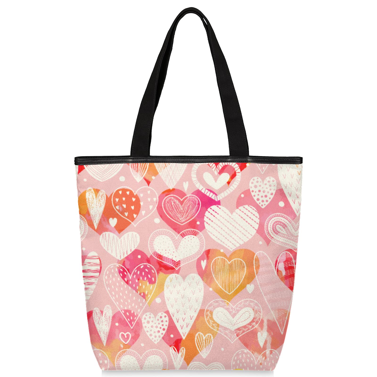 Heart Honey Canvas Tote Bag for Women - Reusable Grocery Bag with Zippered Top - Valentine's Day Gift, Beach Bag, Book Bag - Perfect for Shopping, Travel & Daily Use