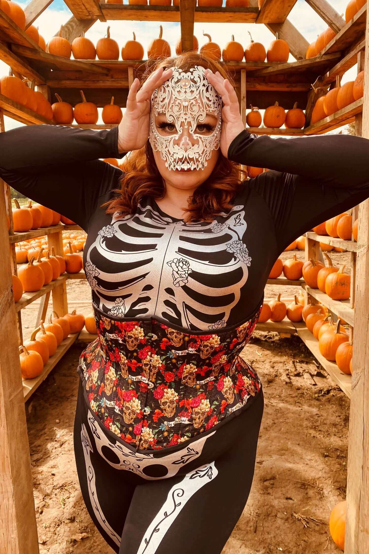 Day of the Dead Sugar Skull Artemis Corset - Día de los Muertos Gothic Lace-Up Bustier for Women | Perfect for Halloween Costumes, Cosplay & Gothic Fashion