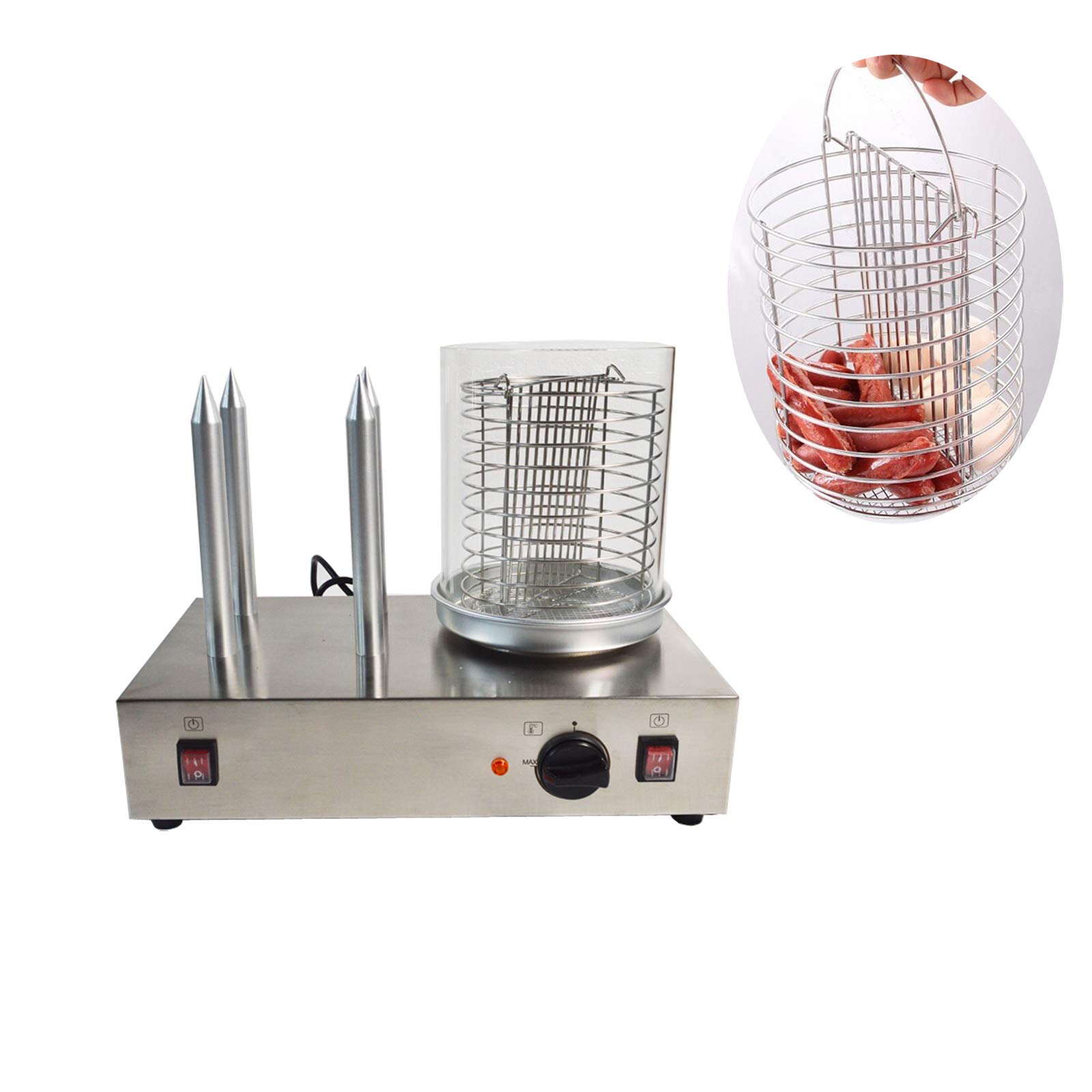 Commercial Hot Dog Warmer & Bun Toaster with 4 Heating Rods - 110V Electric Sausage Grilling Machine with Temperature Control for Restaurants, Food Trucks & Outdoor Events
