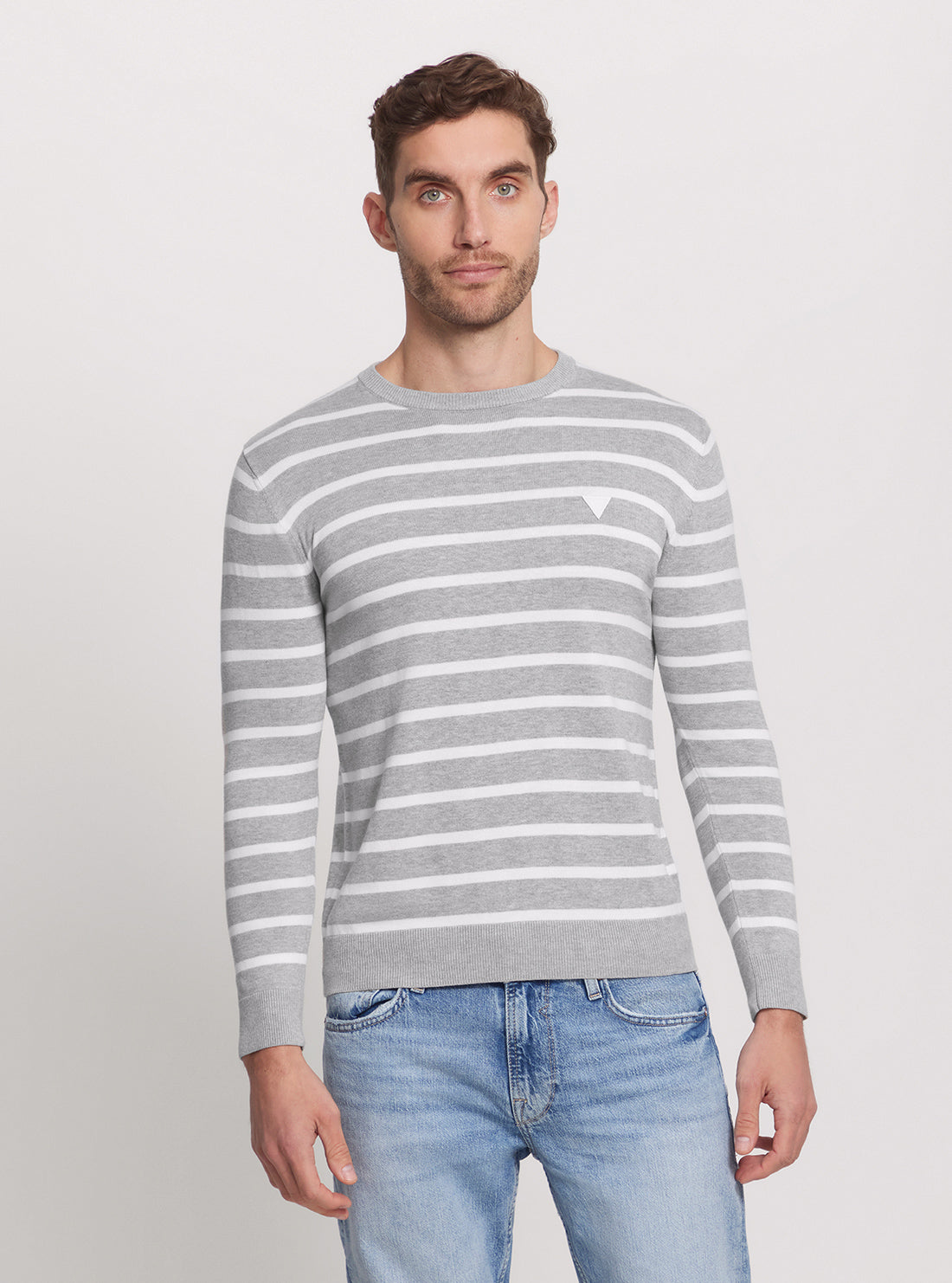 Women's Grey Striped Long Sleeve Knit Top - Soft Casual Pullover Sweater for Fall & Winter | Perfect for Office, Date Night & Weekend Outfits
