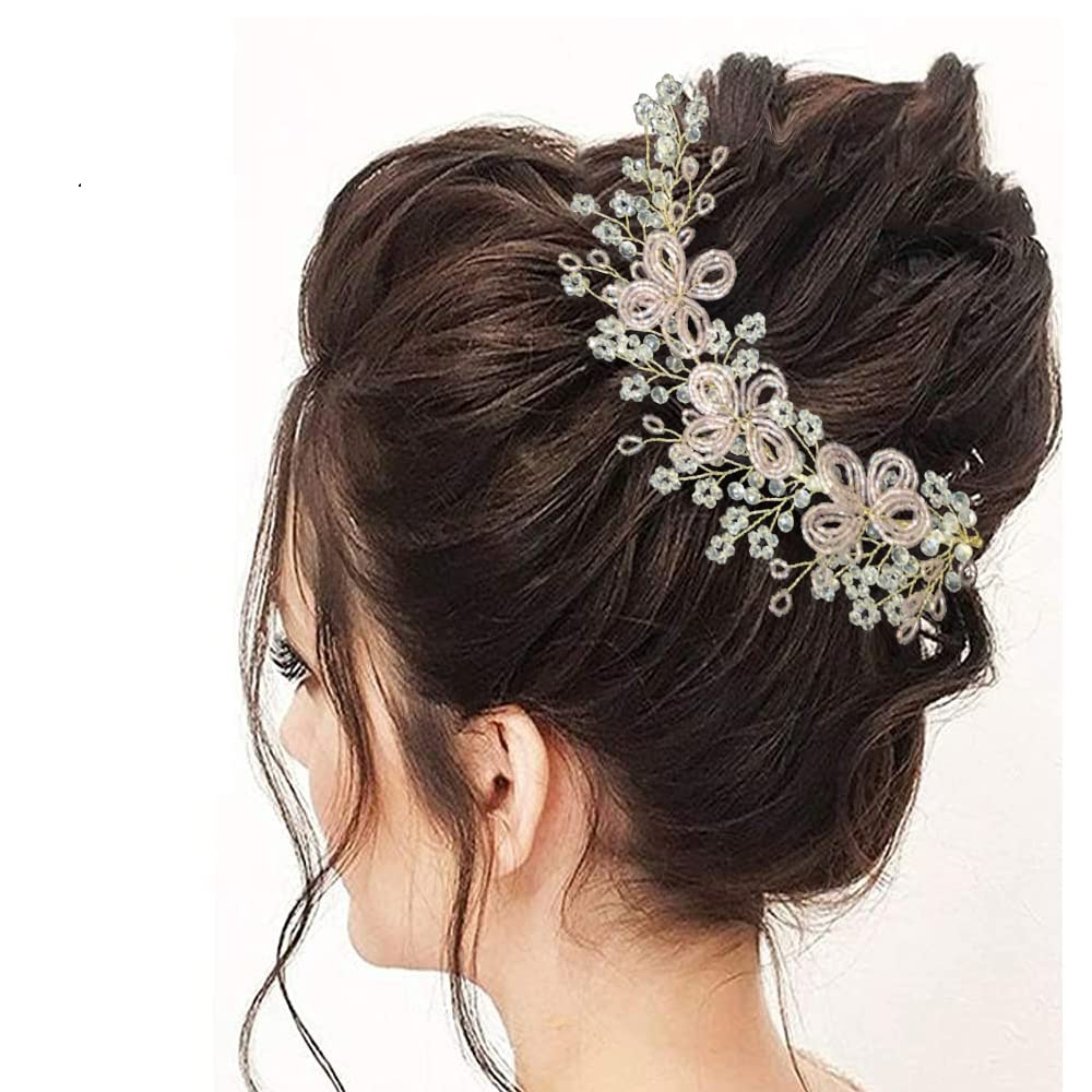 Samyak Crystal Bridal Hair Tiara - 3 Flower Beaded Headband with Vine Design for Wedding, Bridesmaid, and Bun Decoration | Elegant Hair Accessories for Brides, Prom, and Special Occasions