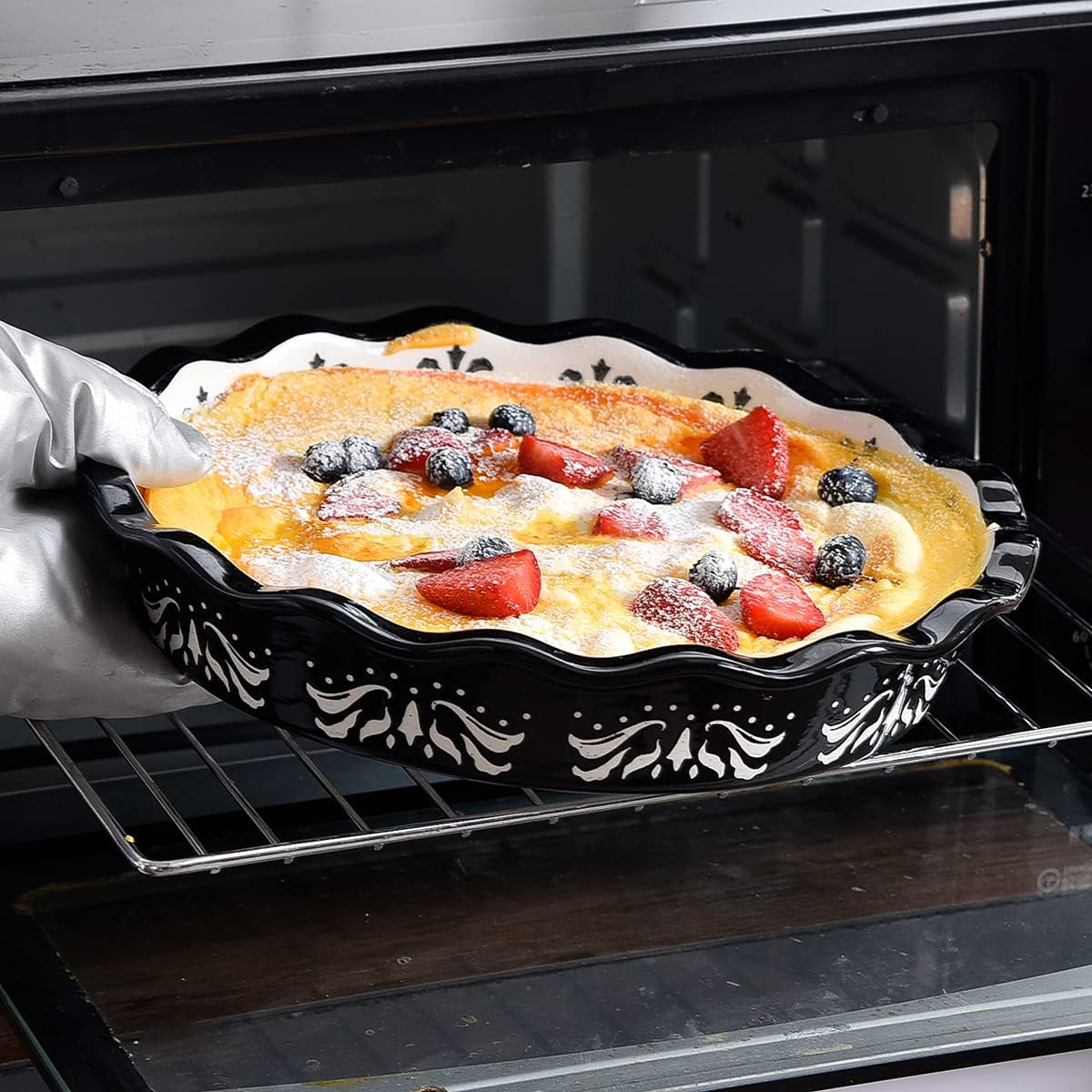 9 Inch Stoneware Pie Plate Set of 2 - Deep Dish Nonstick Baking Pans for Pies, Quiches & Casseroles - Oven & Microwave Safe Black Ceramic Bakeware