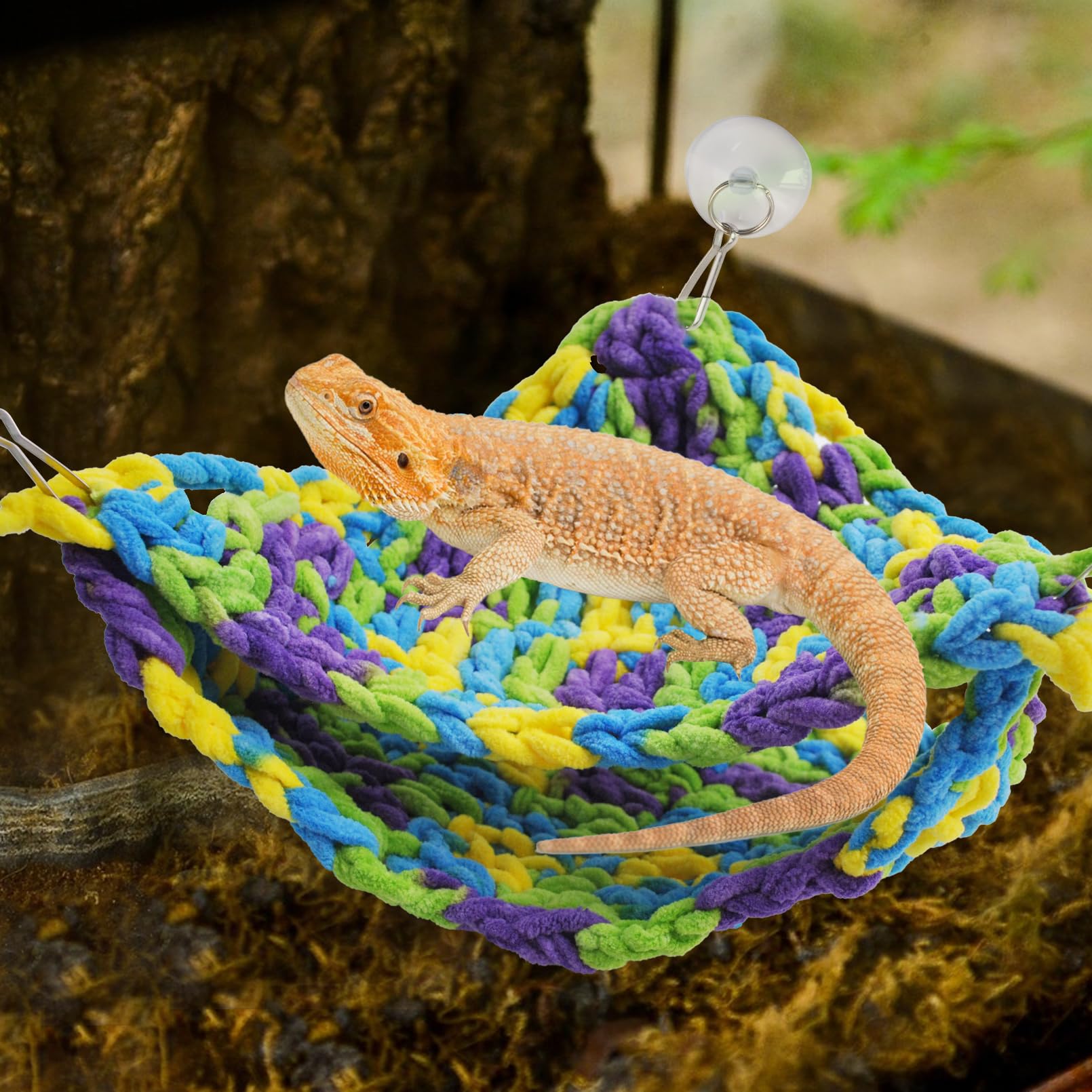 Premium Soft Bearded Dragon Hammock - Double-Layered Reptile Hanging Bed with 6 Suction Cups & Hooks - Ideal for Lizards, Leopard Geckos & Chameleons - Perfect for Climbing, Resting & Basking in Terrariums (Triangular Design)