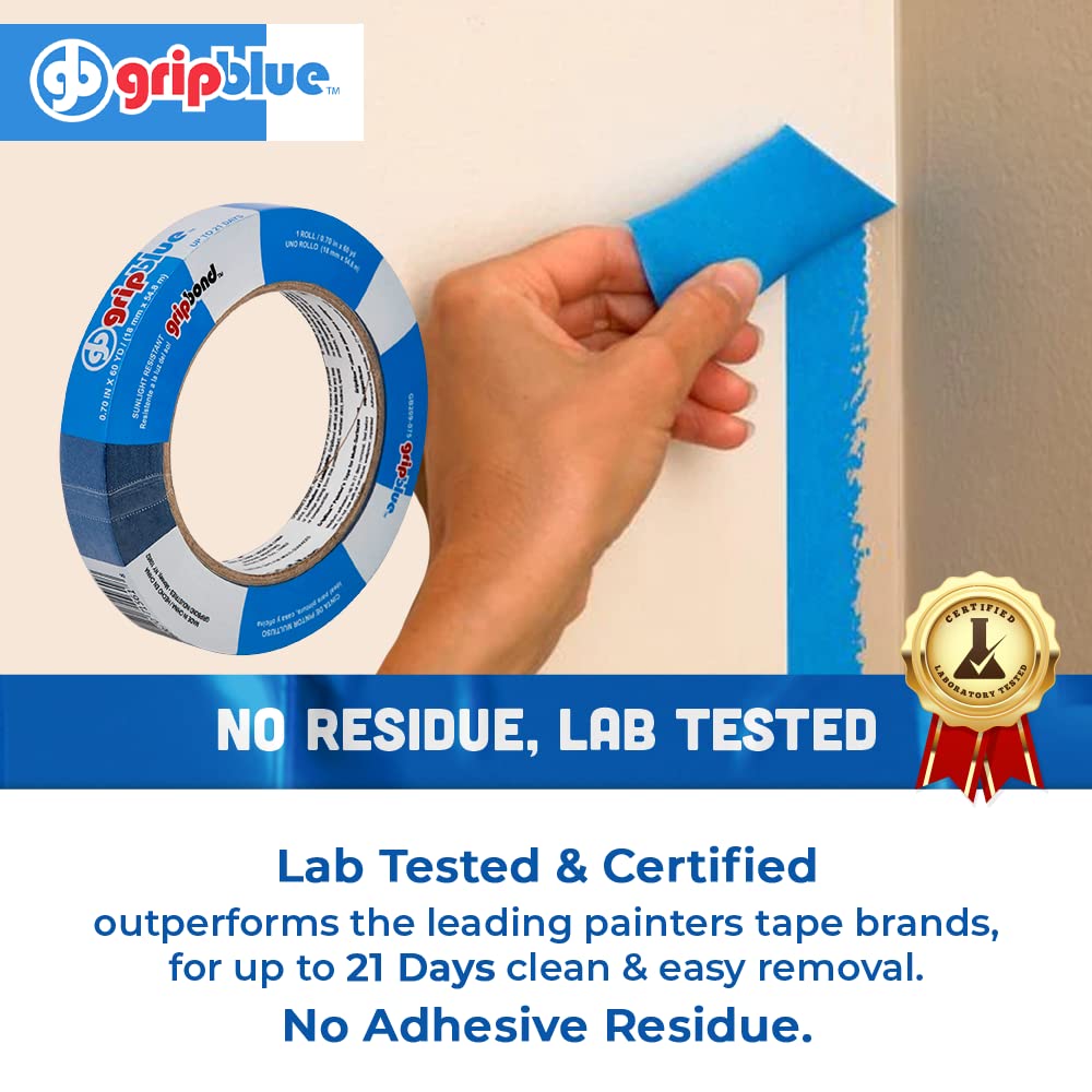 Blue Painters Tape 3/4 inch Wide (36 Rolls - 0.70in x 60yds) | Residue-Free Masking Tape for Sharp Lines & Professional Painting | Perfect for Home DIY Projects, Wall Painting & Crafting