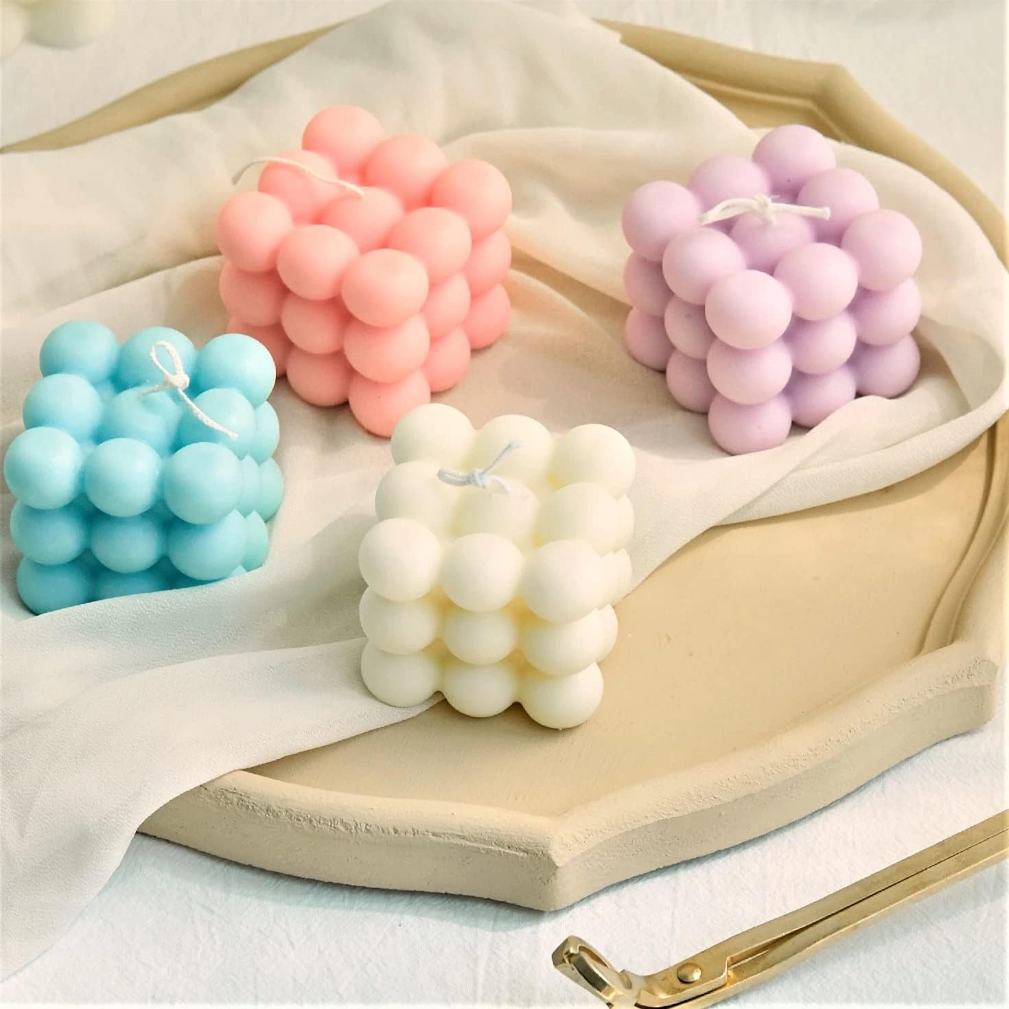 Soy Wax Aromatherapy Candle - Small Bubble Cube Scented Candle for Relaxation, Birthday Gift, Home Decor (White Cube) | Perfect for Meditation, Spa Nights & Romantic Ambiance
