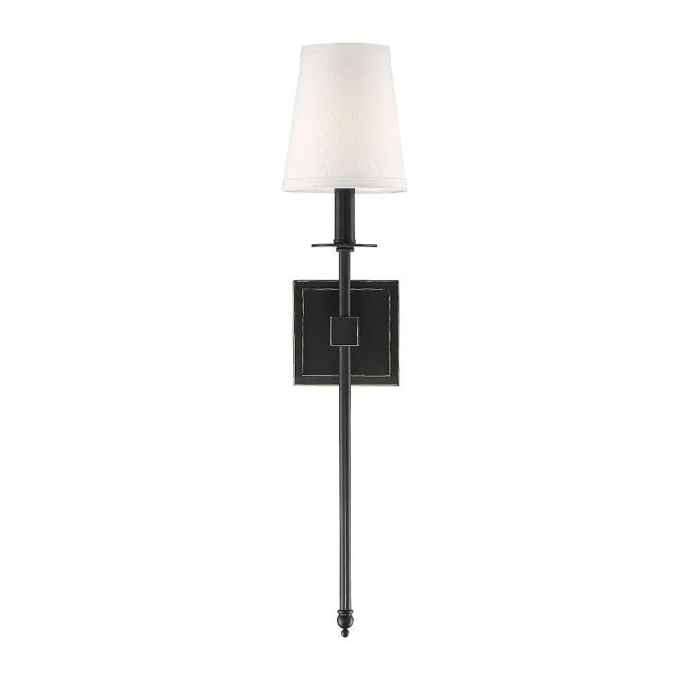 Bohemian Metal Crystal Wall Sconce with White Fabric Shade - 24