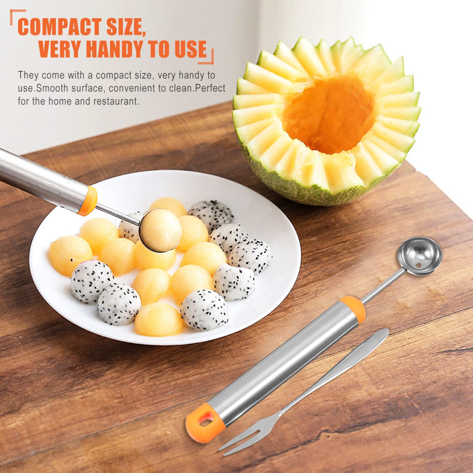 6pcs Stainless Steel Ice Cream & Melon Baller Set - Food Carving Tools for Fruit, Desserts & Ice Cream Scooping - Perfect for Parties, Catering & Home Kitchen Use