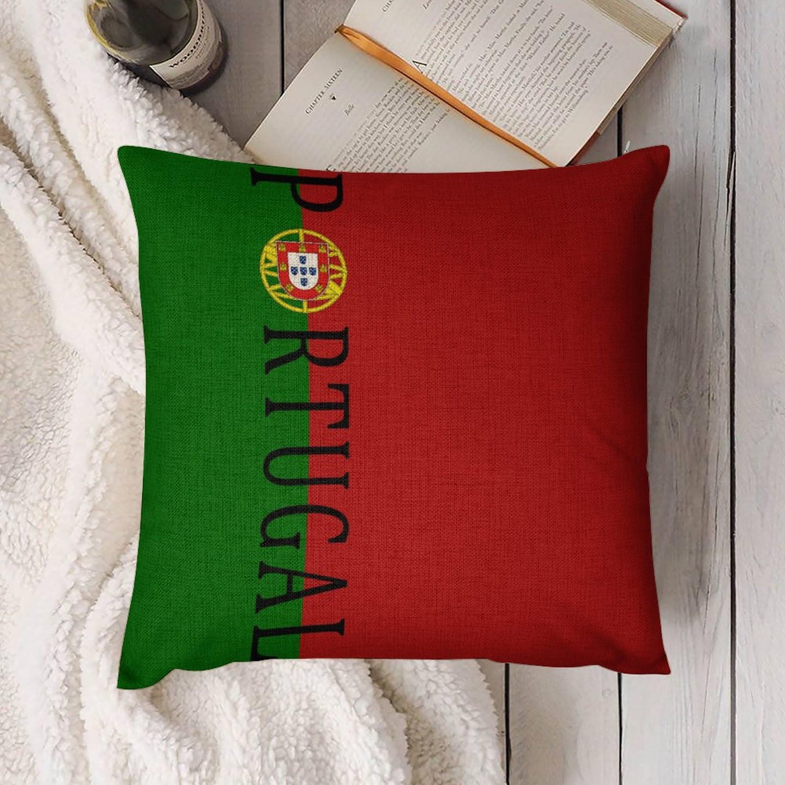 Portugal Soccer Football Throw Pillow Covers 18x18 Inches - 2 Pack Zippered Linen Cushion Covers for Sofa, Couch & Home Decor - Perfect for Living Room, Bedroom & Game Day Decorations