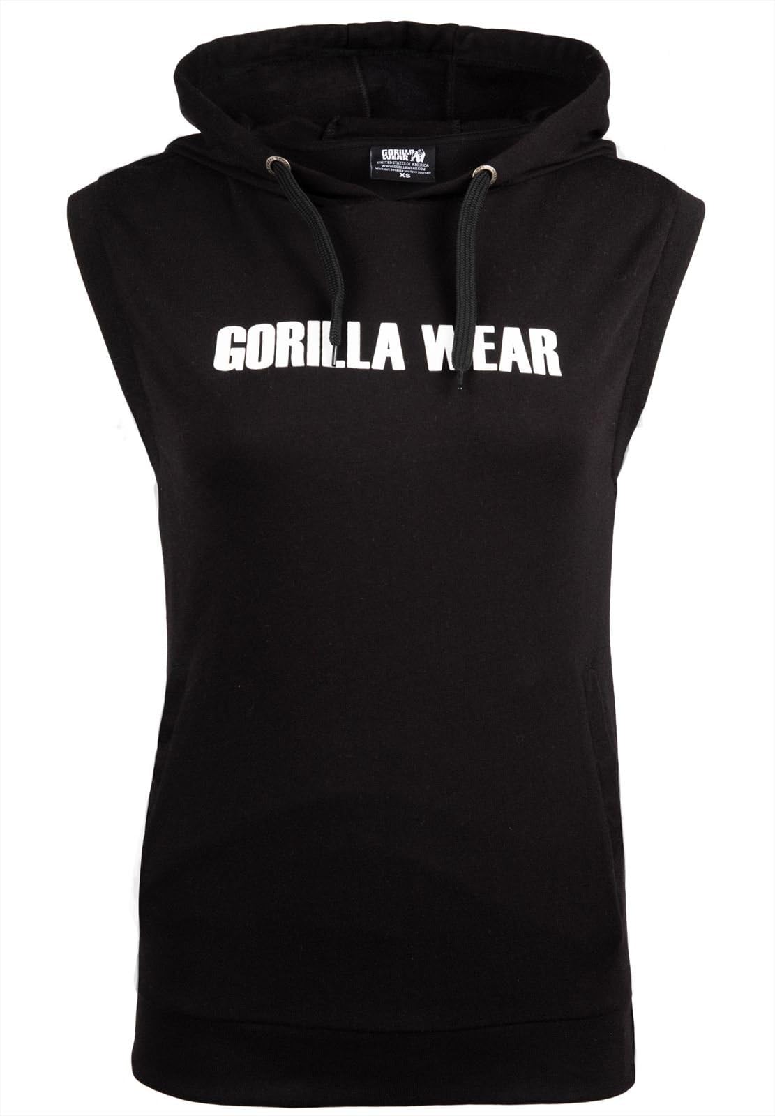 GORILLA WEAR Virginia Sleeveless Hoodie for Men & Women - Black Workout Hooded Sweatshirt for Gym, Running, and Outdoor Activities