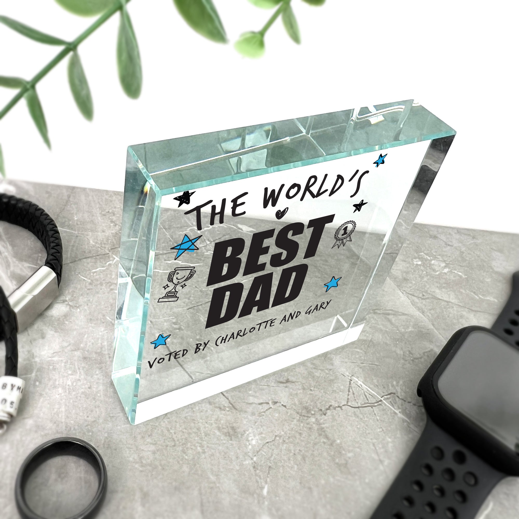 Personalized The World's Best Dad Crystal Token - Engraved Gift for Father's Day, Birthday & Retirement - Perfect for Desk Display & Sentimental Keepsake