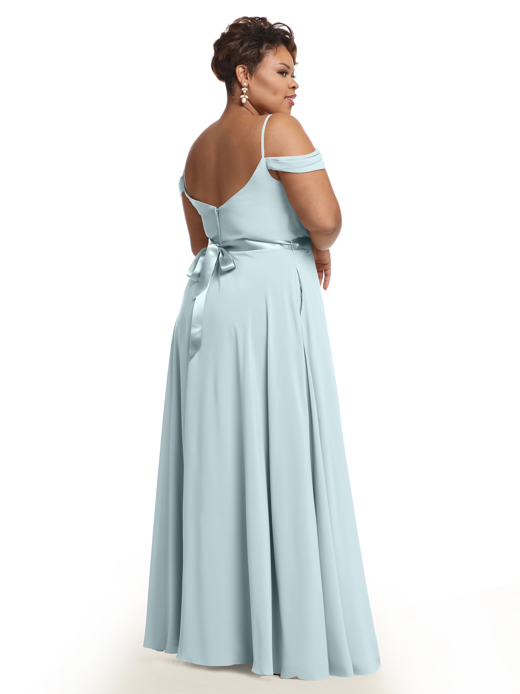 Elegant 80106 Off-The-Shoulder Stretch Chiffon A-Line Bridesmaid Dress with Sash - Perfect for Weddings, Formal Events & Special Occasions