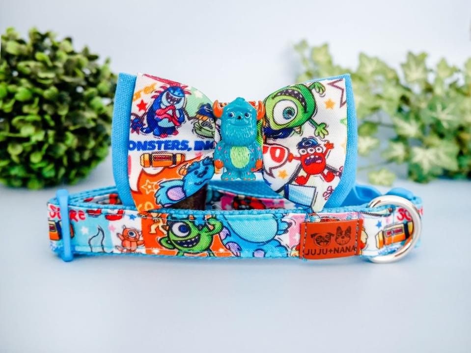 Stylish Dog Bow Tie Collar & Leash Set - Monster Design for Small & Large Dogs - Perfect for Weddings, Parties & Photo Shoots