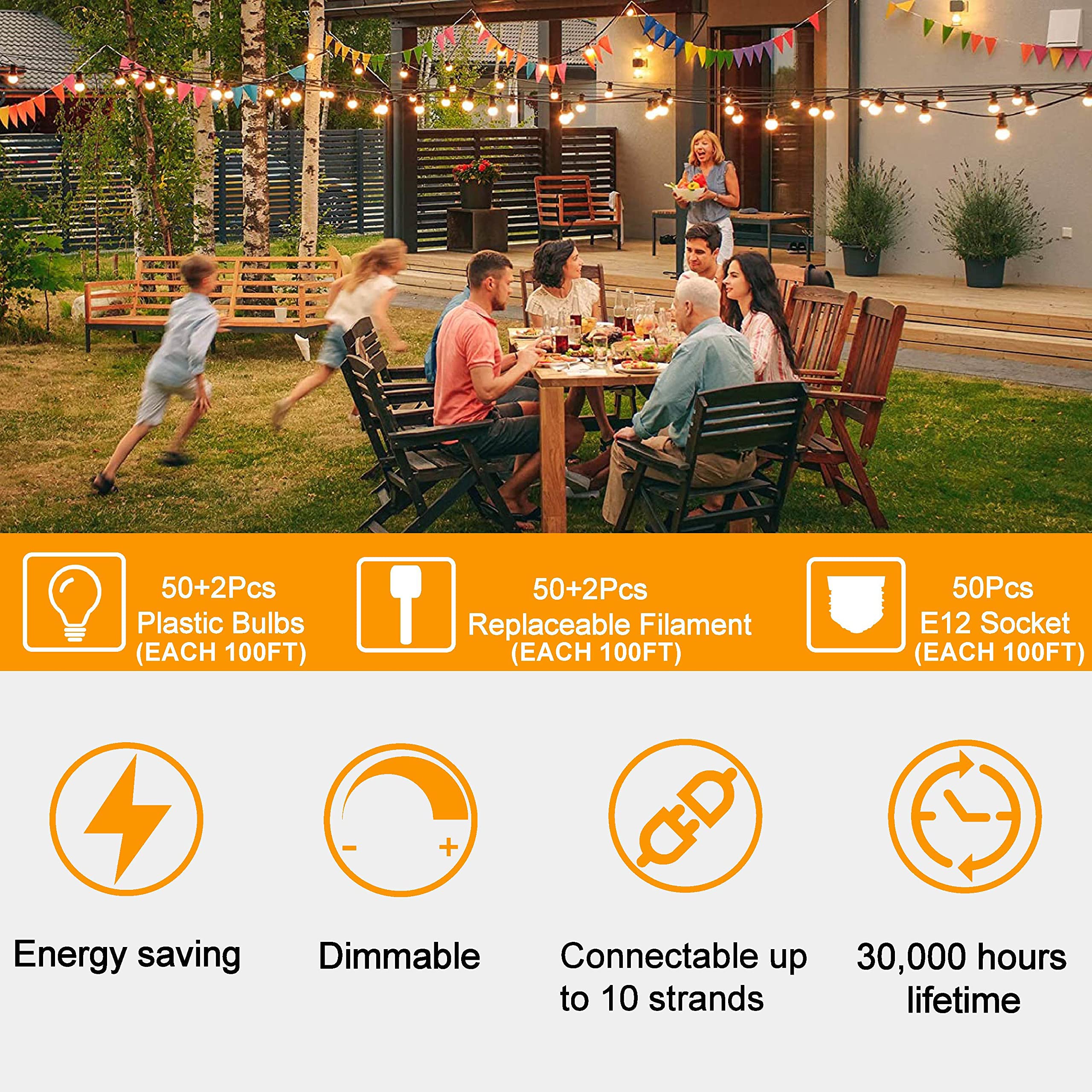 ZOTOYI 200FT Outdoor LED String Lights - Waterproof IP65, 104 Shatterproof ST38 Bulbs (4 Spare Included) - 2700K Warm White - Perfect for Patio, Backyard, Garden, Bistro & Wedding Decor (2-Pack 100FT Each)