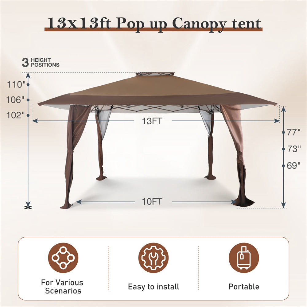 PHI VILLA 13x13 Feet Pop Up Canopy Tent - Instant Outdoor Party Gazebo with UV Protection for Backyard, Garden, Picnic, Wedding, and Camping Events