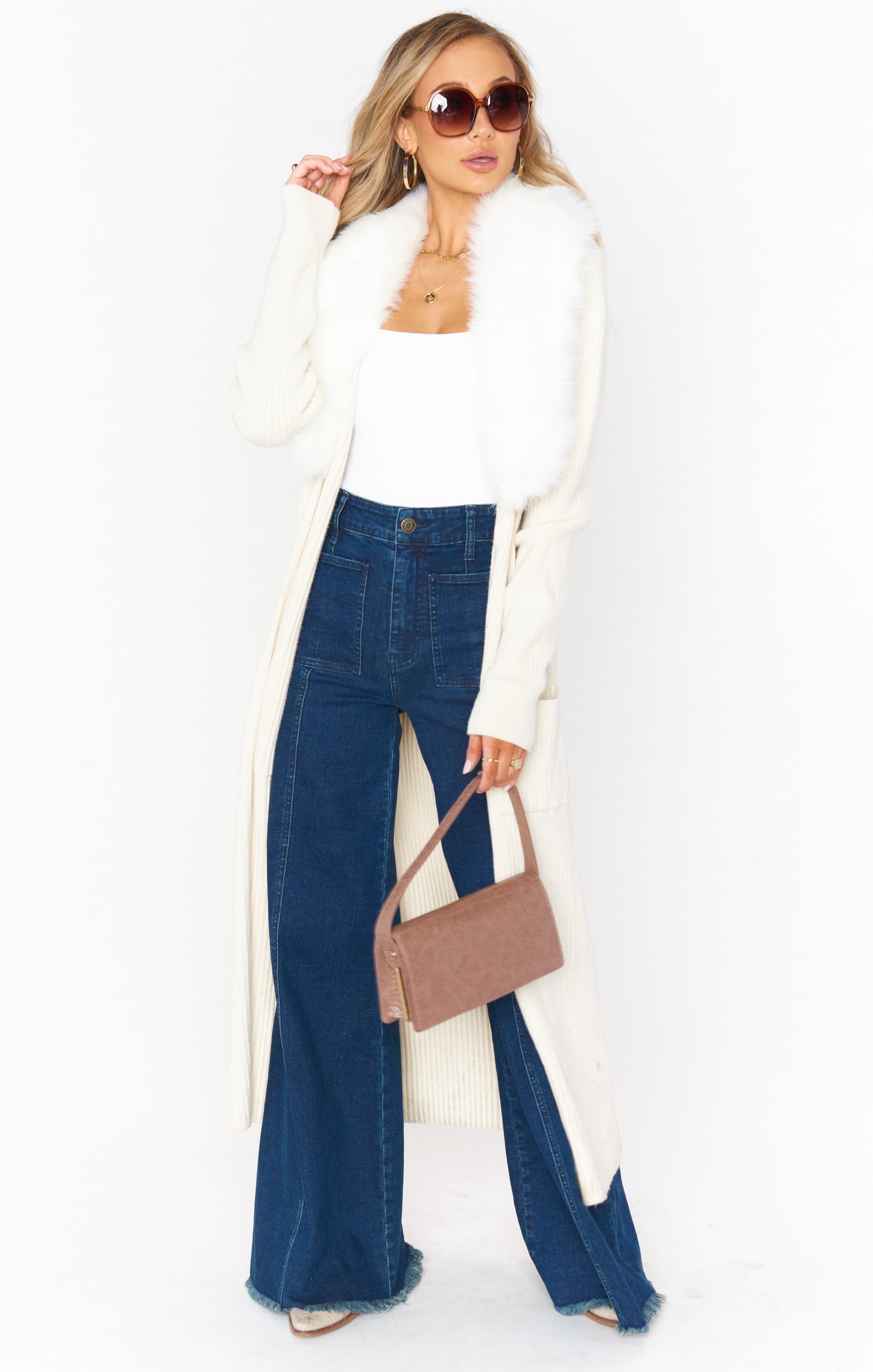 Lombardi Long Cardigan - Snowy White Knit Sweater for Women | Cozy Winter Fashion, Casual Outfit & Layering Essential