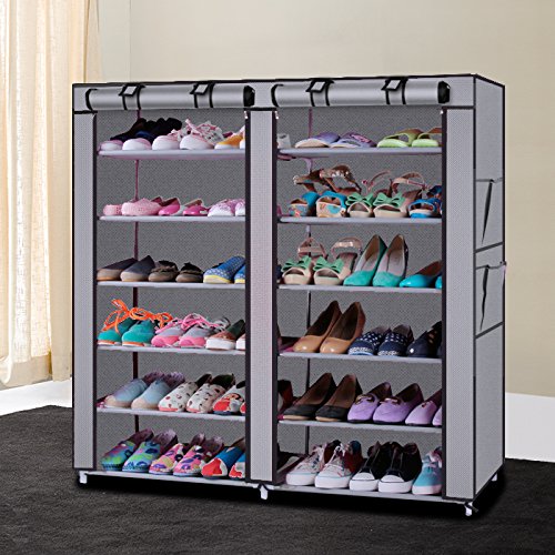 Ochine 6-Tier Double Row Shoe Rack Organizer - Stackable Storage Cabinet for 36 Pairs of Shoes with Nonwoven Fabric Cover - Portable Shoe Shelf for Closet, Living Room, Bedroom & Hallway | Perfect for Small Spaces & Shoe Organization