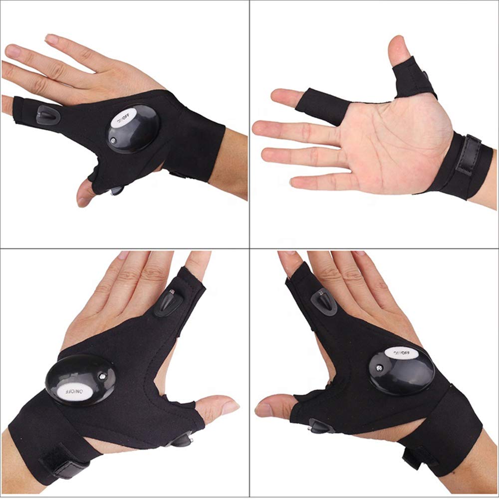 4-Pack LED Flashlight Gloves - Fingerless Light-Up Work Gloves for Outdoor Fishing, Camping, Hiking & Repair - Perfect Tool Gadgets for Men & Women - Great Gift Idea for DIY & Night Activities