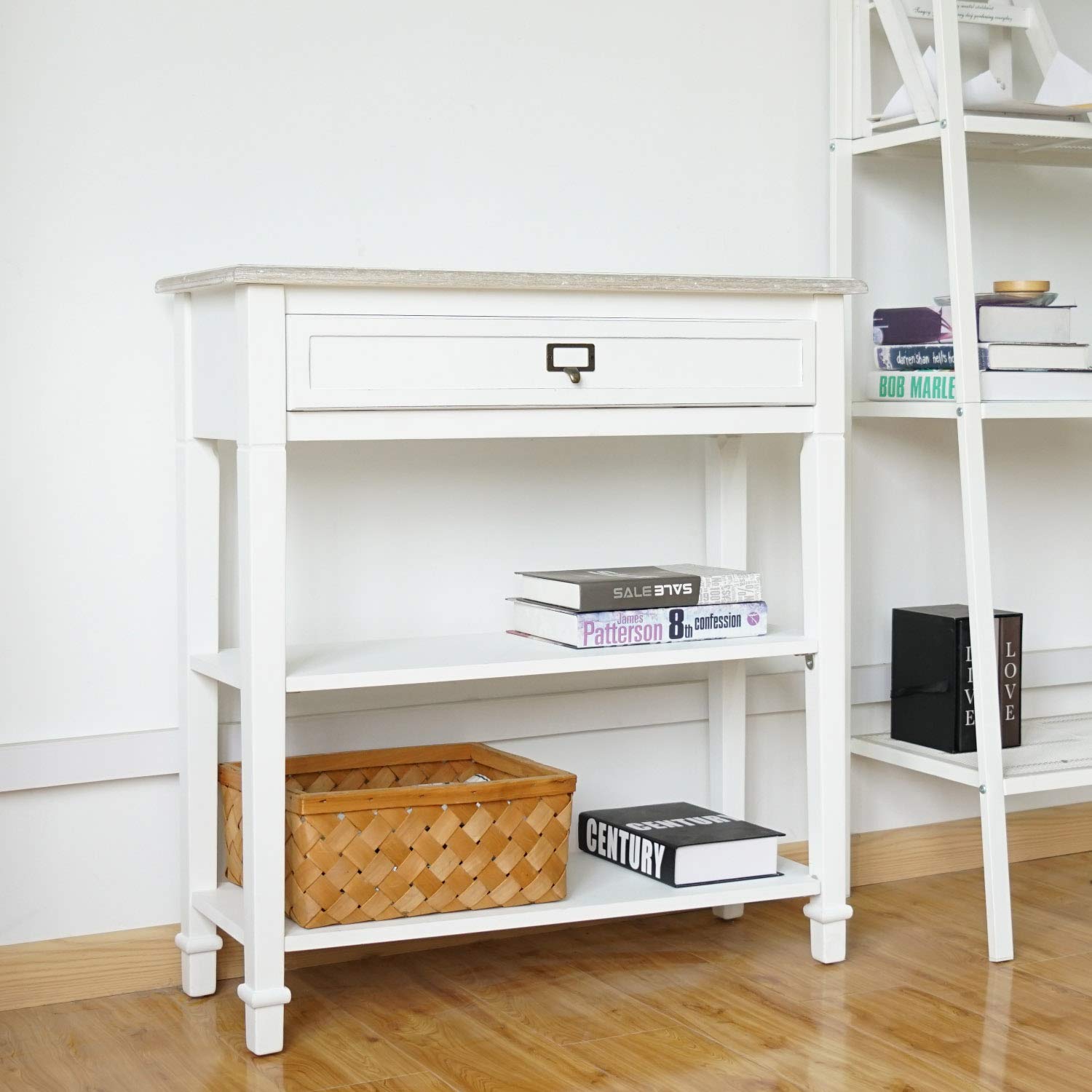 White Narrow Console Table with Drawer & Storage Shelf - Entryway, Living Room, Hallway Sofa Table - Perfect for Small Spaces & Home Decor