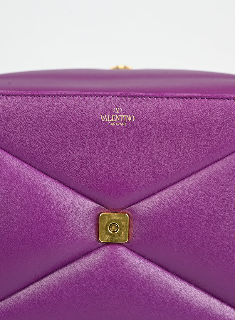 Valentino Leather Clutch Bag with Roman Studs in Purple - Perfect for Evening Parties & Special Occasions
