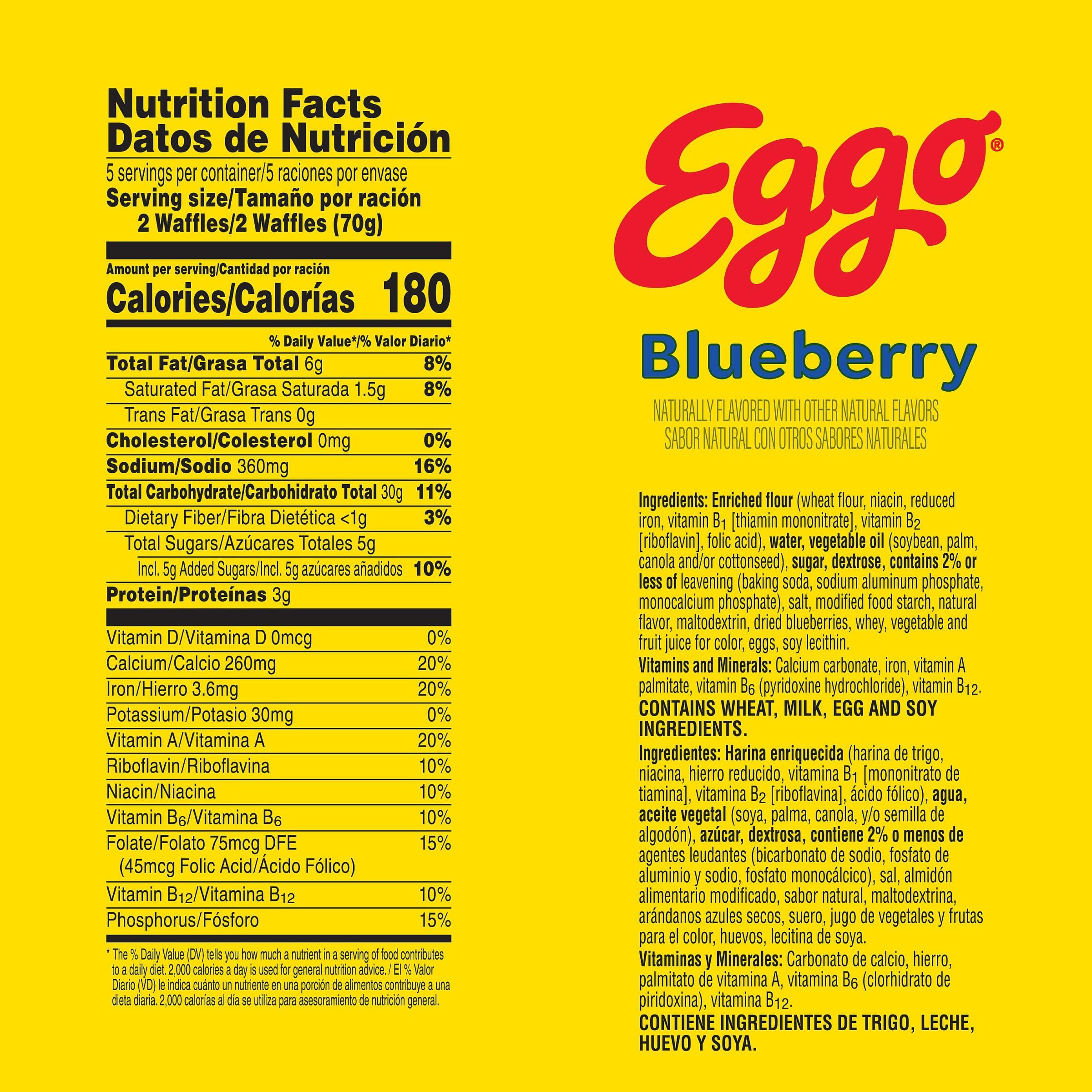 Eggo Frozen Waffles - Blueberry Flavored Breakfast Food, 12.3oz Box (10 Waffles) - Quick & Easy Morning Meal for Busy Families, Kids School Breakfast, or Weekend Brunch