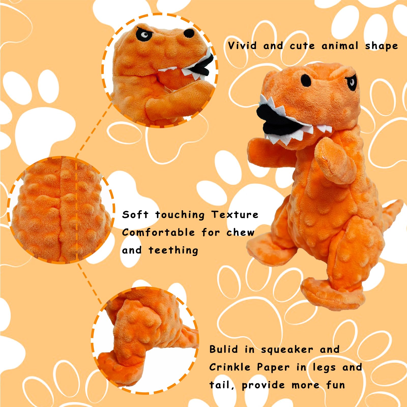 Durable Squeaky Dinosaur Plush Dog Toy with Crinkle Paper - Chew-Resistant Stuffed Animal for Small, Medium & Large Dogs - Perfect for Playtime, Training & Teething Puppies