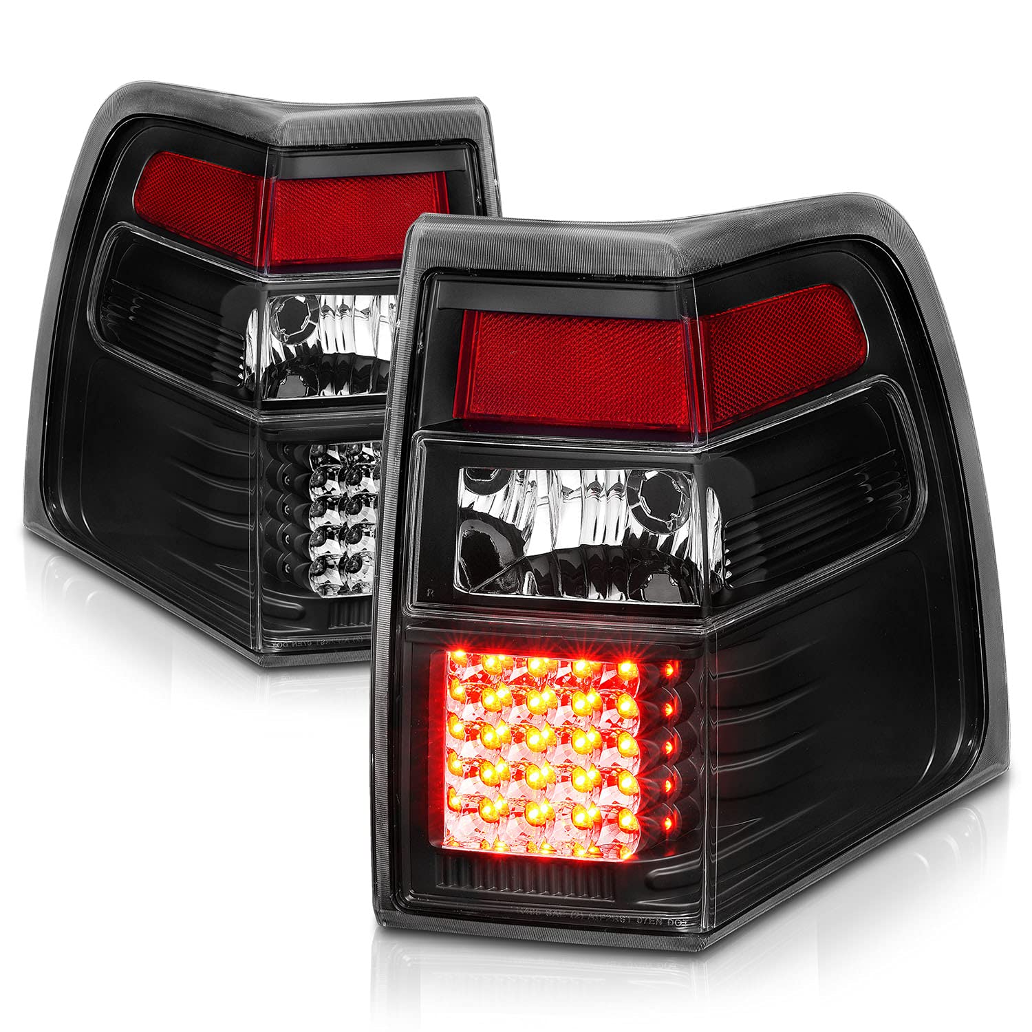 AmeriLite Black LED Replacement Brake Tail Lights Set for 2007-2017 Ford Expedition - Left & Right Side - Durable, Bright, Easy Installation - Perfect for Night Driving & Enhanced Safety