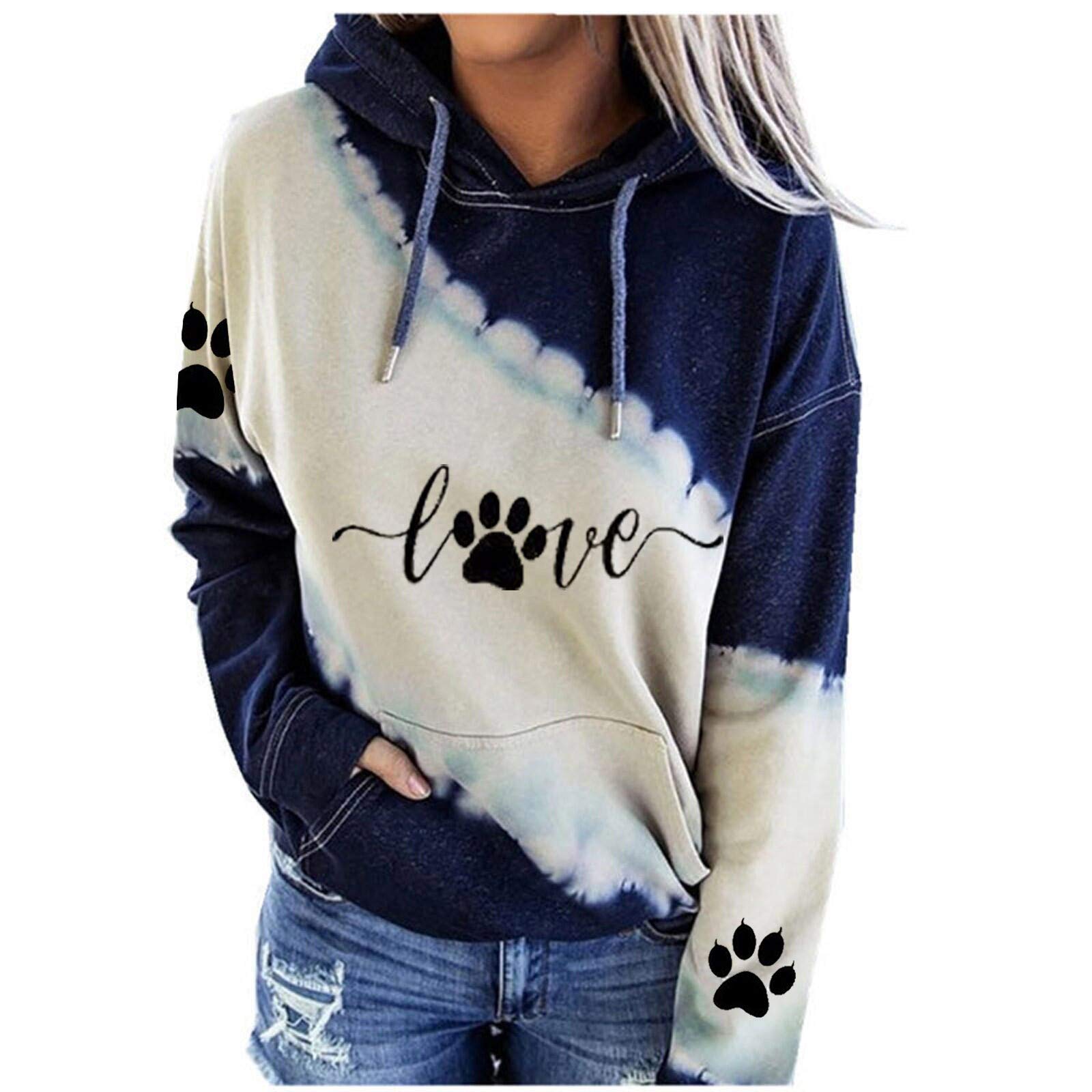 Women's Dog Mom Hoodie - Cute Dog Paw Print Long Sleeve Pullover Sweatshirt Gift for Dog Lovers, Pet Owners & Teen Girls | Cozy Casual Wear for Dog Walks, Pet Playdates & Everyday Outfits