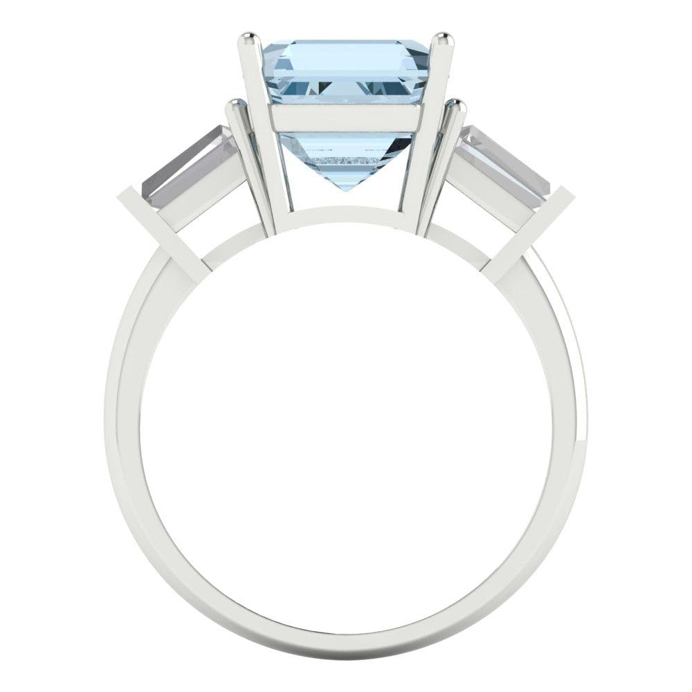 3.50 ct Asscher Cut Aquamarine Engagement Ring in 14K White Gold - 3 Stone Solitaire Bridal Ring for Anniversary & Wedding - Clara Pucci Designer Jewelry | Perfect for Proposals, Vow Renewals & Special Occasions