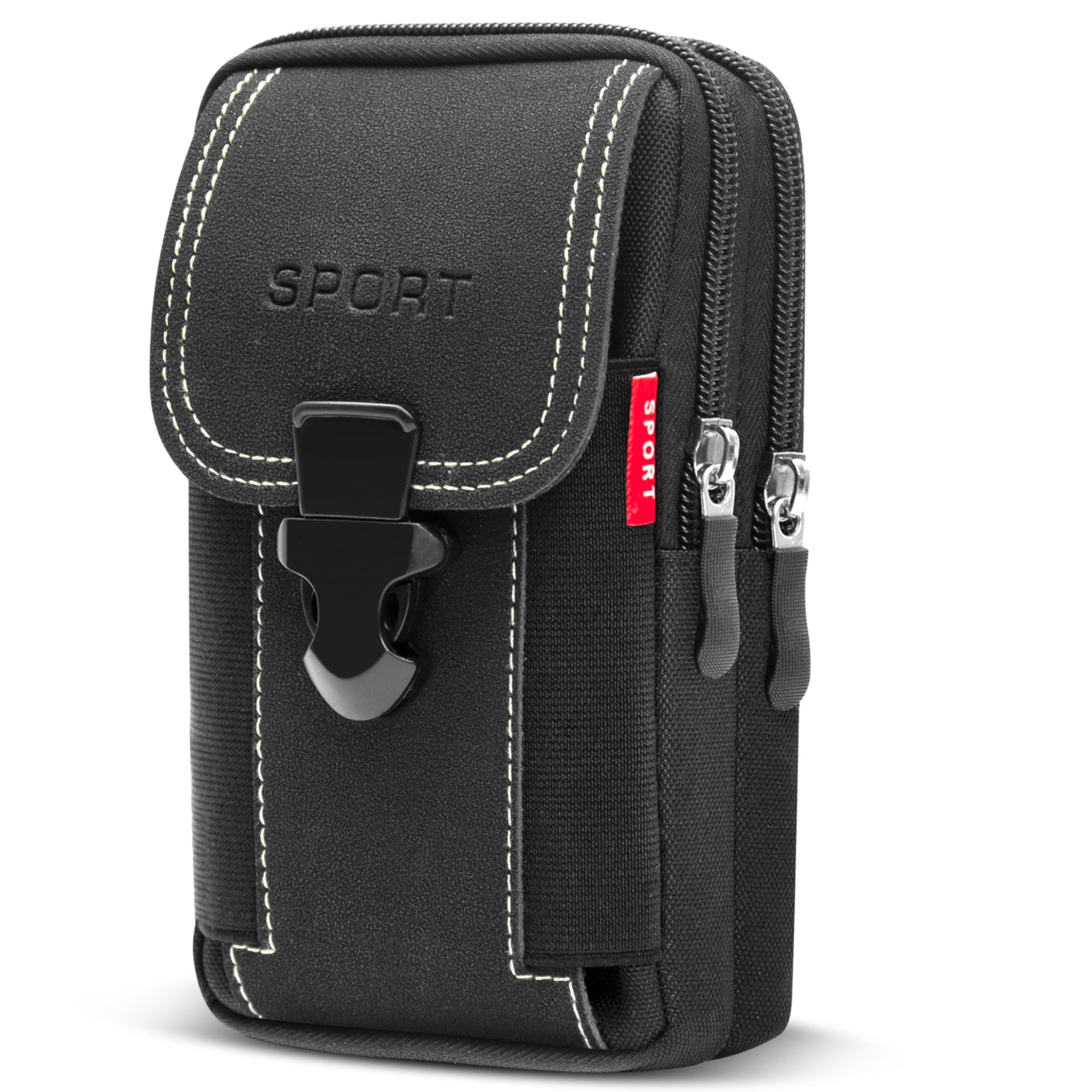 Tactical Cell Phone Holster for Men - Dual Phone Pouch Belt Bag with Belt Loop, Durable Black Phone Holder for Outdoor, Work, and Travel