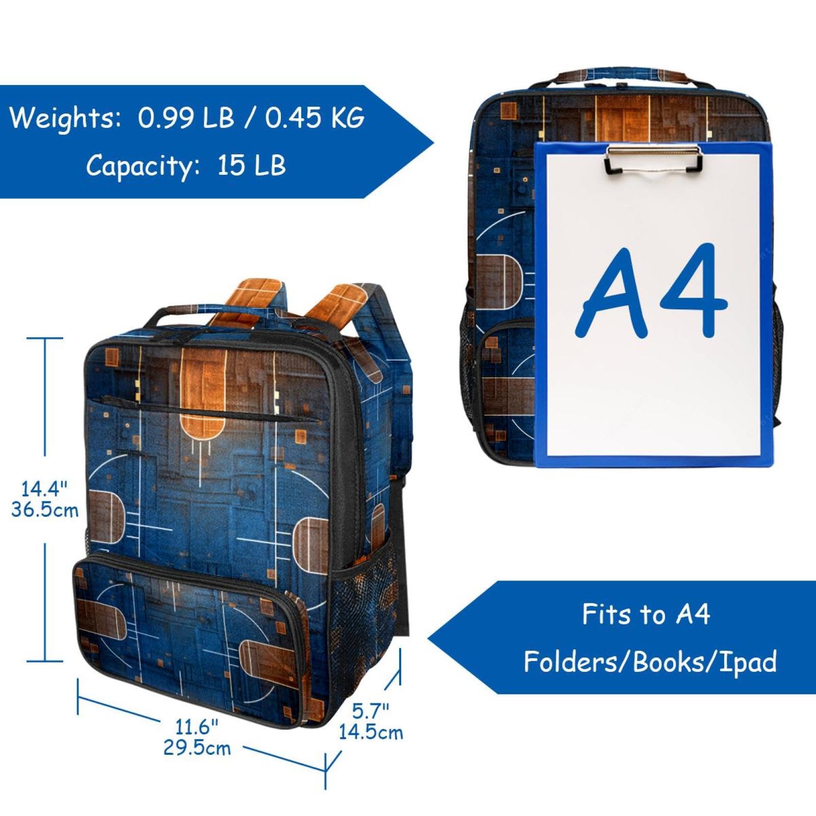 Men's & Women's Travel Backpack - Durable Art Basketball Court Design Backpack for Hiking, Gym, School & Daily Commute
