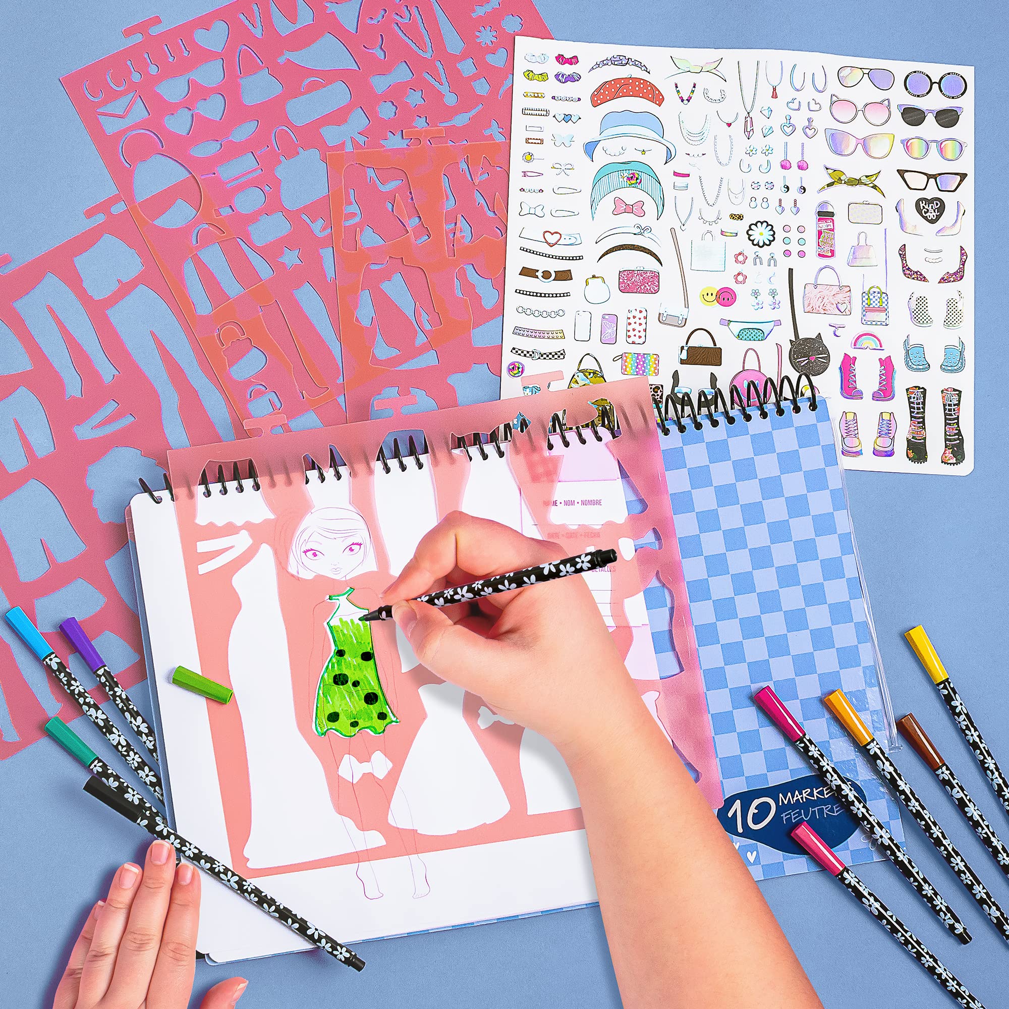 Fashion Angels Fashionista Sketch Set - Fashion Design Sketch Book for Girls with Stencils & Stickers, Creative Drawing Kit for Kids | Perfect for Birthday Gifts, Art Projects & DIY Fashion Design