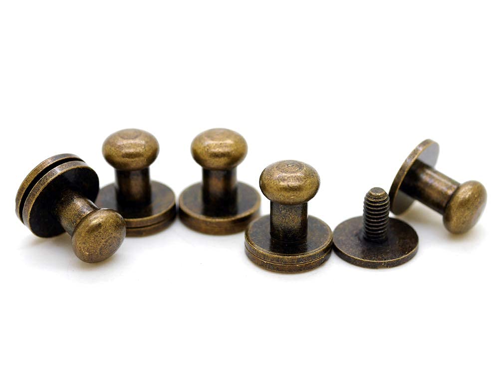 Solid Brass Ball Head Stud Screw Back Nipple Rivet Studs - 10 Pack (Antique Brass, 6.5mm) - Leathercraft Button Strap Stopper for Belts, Bags & DIY Leather Projects