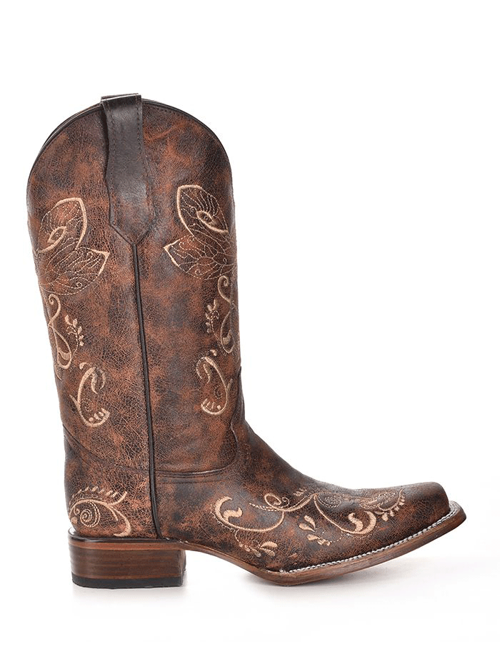 Circle G L5079 Women's Brown Bone Dragonfly Embroidery Square Toe Cowgirl Boots - Perfect for Western Rodeo, Country Dancing & Fashion Outfits