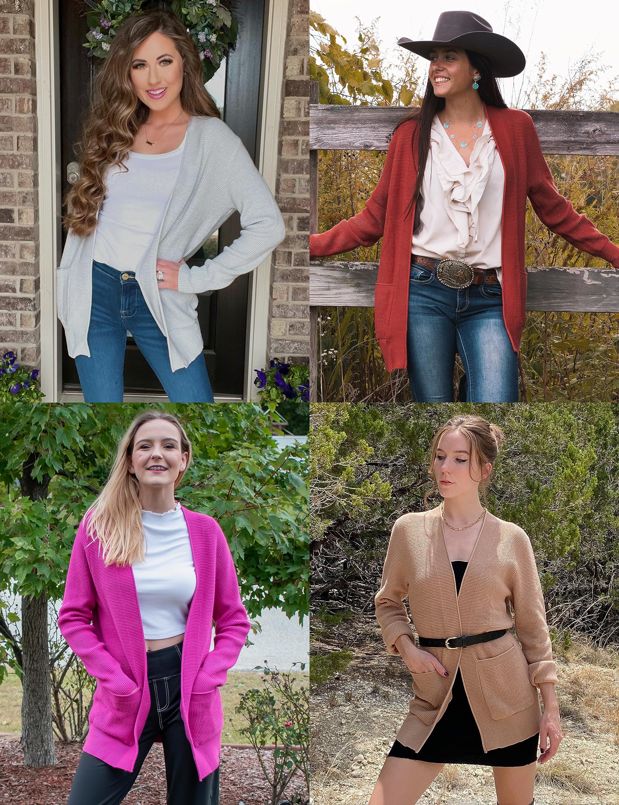MEROKEETY Women's 2024 Fall Open Front Waffle Knit Cardigan - Long Sleeve Cozy Knit Sweater with Pockets - Perfect for Office, Casual Outfits & Autumn Layering