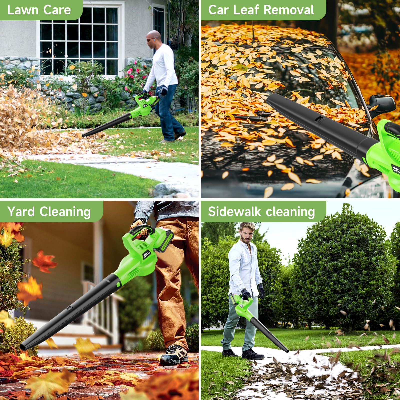 21V Cordless Leaf Blower with 2 Batteries & Charger - 160MPH 350CFM High-Speed Electric Blower, 2 Extension Tubes, Lightweight Battery-Powered for Lawn Care, Patio Cleaning, Snow Removal & Yard Maintenance - Perfect for Fall Leaves, Driveway Debris & Winter Snow Clearing