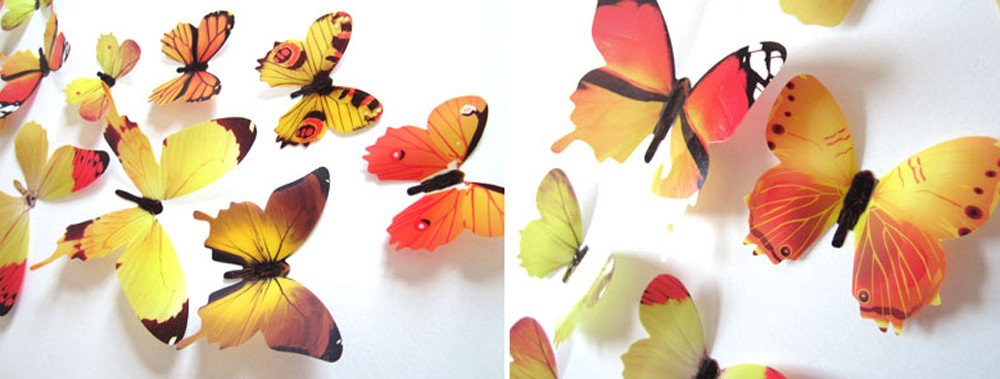 WOCACHI 12pcs 3D Butterfly Wall Stickers - Rainbow Yellow Peel & Stick Removable Decals for Home Decor, Nursery, Kids Room - Easy DIY Wall Art & Mural Decoration (Perfect for Bedrooms, Living Rooms & Playrooms)