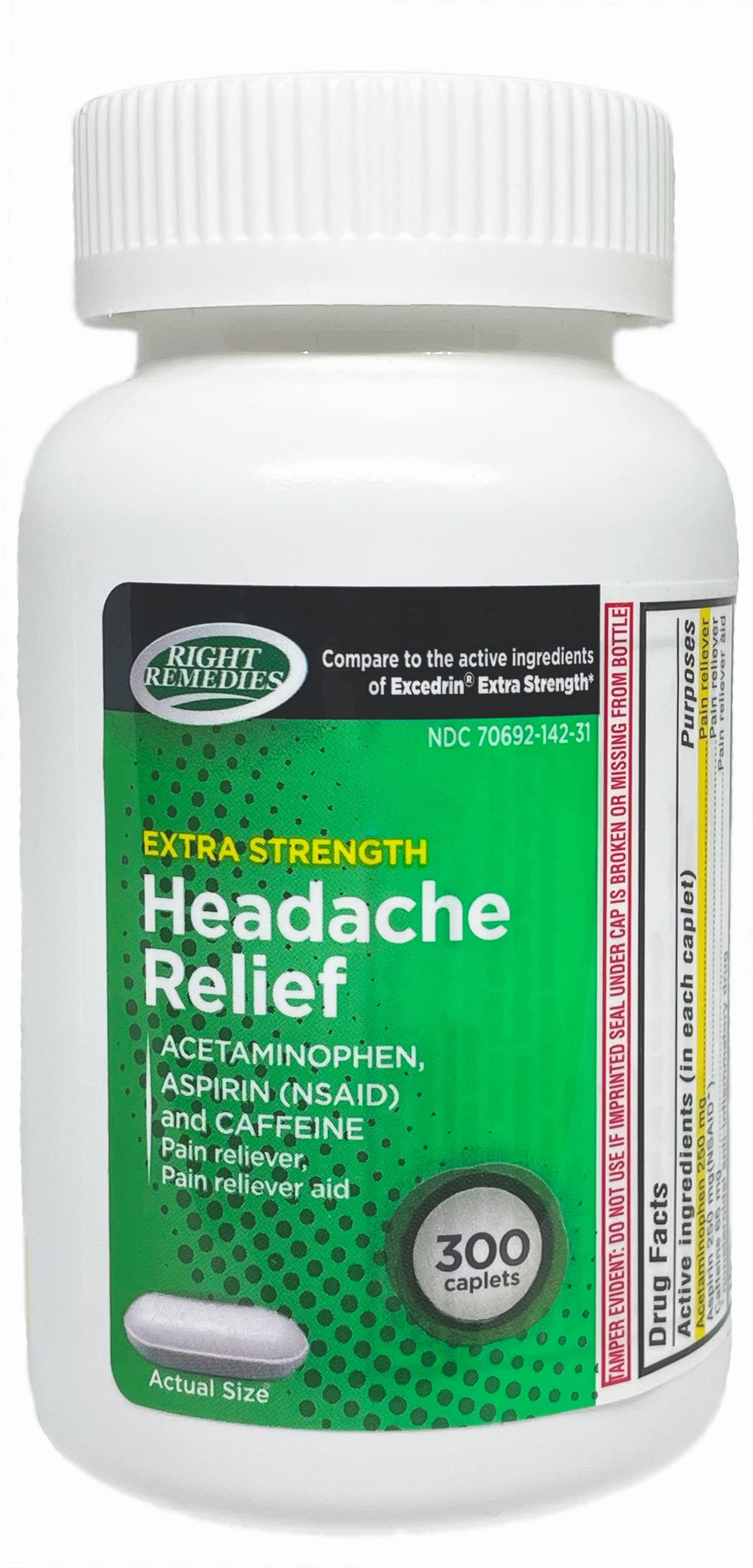 Right Remedies Extra Strength Headache Relief Caplets with Acetaminophen, Aspirin & Caffeine - 300 Count Value Pack for Migraine, Muscle Aches, Back Pain & Body Pain Relief - Fast-Acting Pain Reliever for Work, Travel & Daily Discomfort