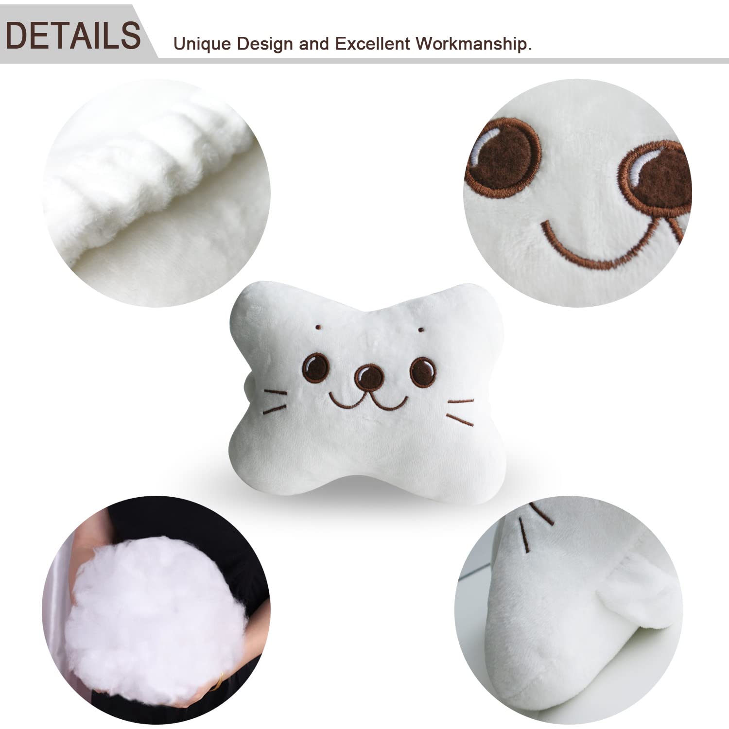 Sexysamba Car Headrest Pillow - 2PCS Soft Comfortable Neck Support Pillows for Driving, Travel & Home - Cute Cartoon Design Car Seat Cushion (White) | Perfect for Long Road Trips, Office Naps & Home Relaxation