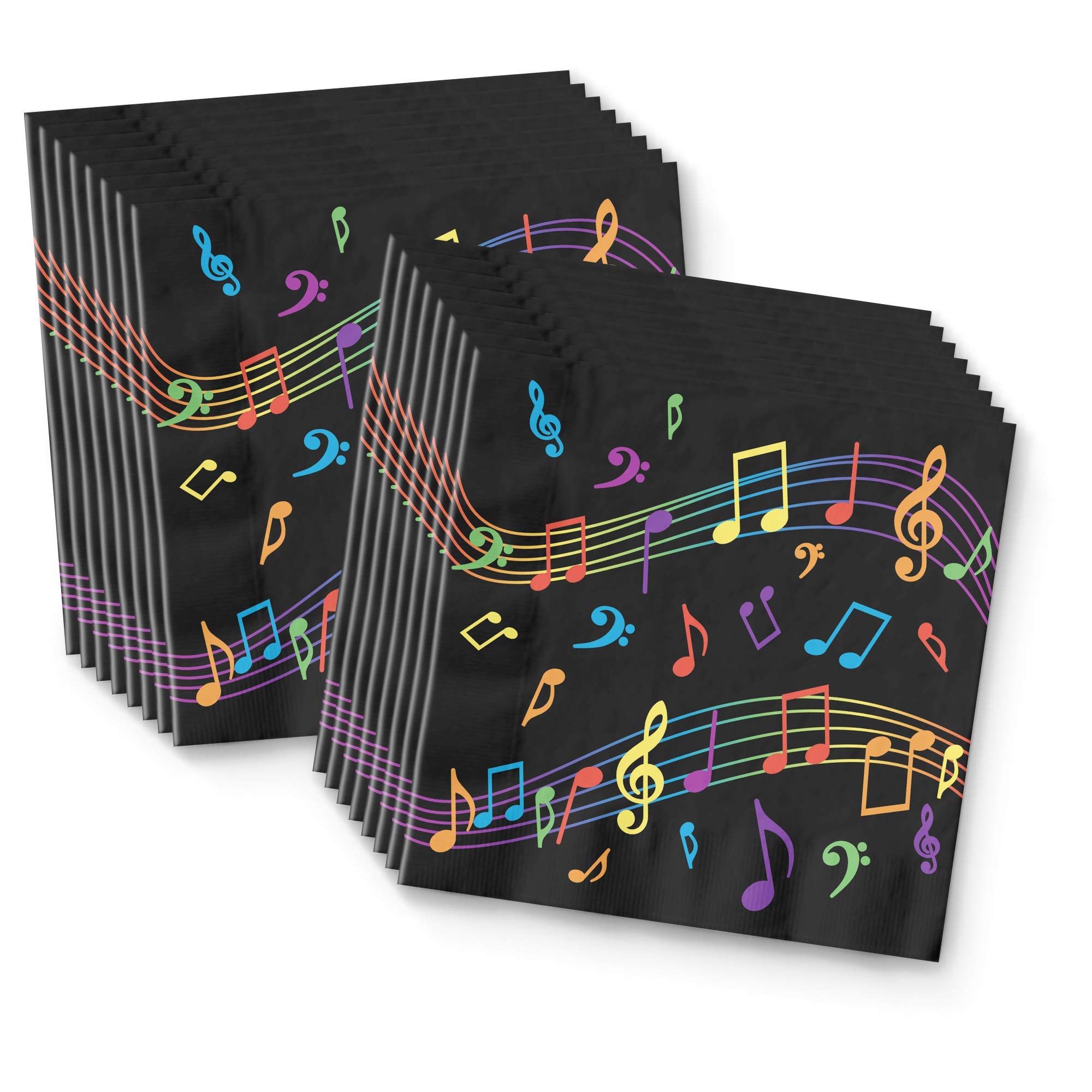 Vibrant Music Notes Themed Birthday Party Supplies Set - 16-Piece Tableware Kit with Plates, Napkins & Cups for Kids' Celebrations, Baby Showers & Themed Events