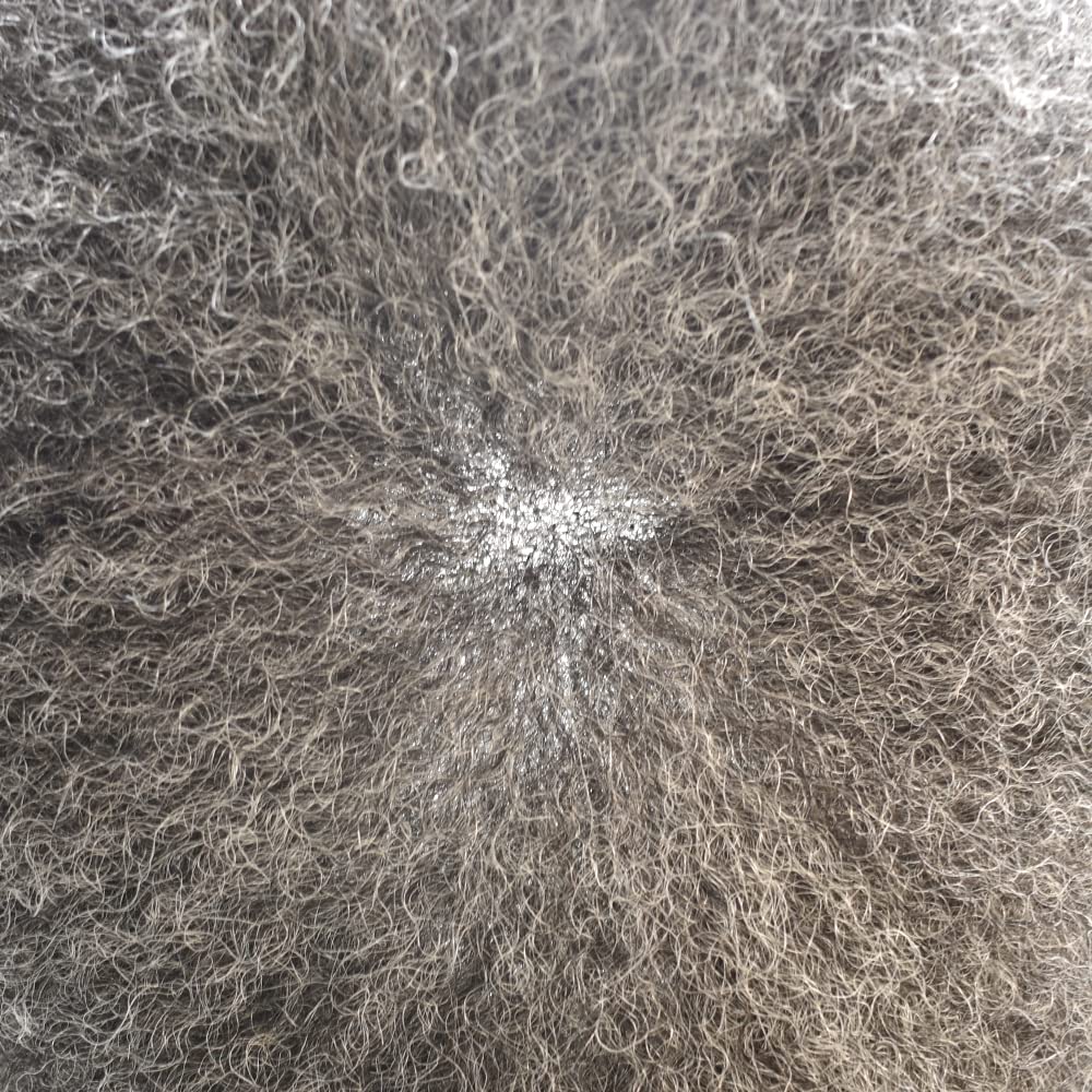 Afro Toupee for Black Men - Kinky Curly Human Hair Replacement System with Full French Lace | 8x10 Inch Afro Wave Wig for African American Men | Brazilian Human Hair Piece with Transparent Lace Base (#150 Jet Black with 50% Grey) - Perfect for Daily Wear, Special Occasions & Hair Loss Solutions