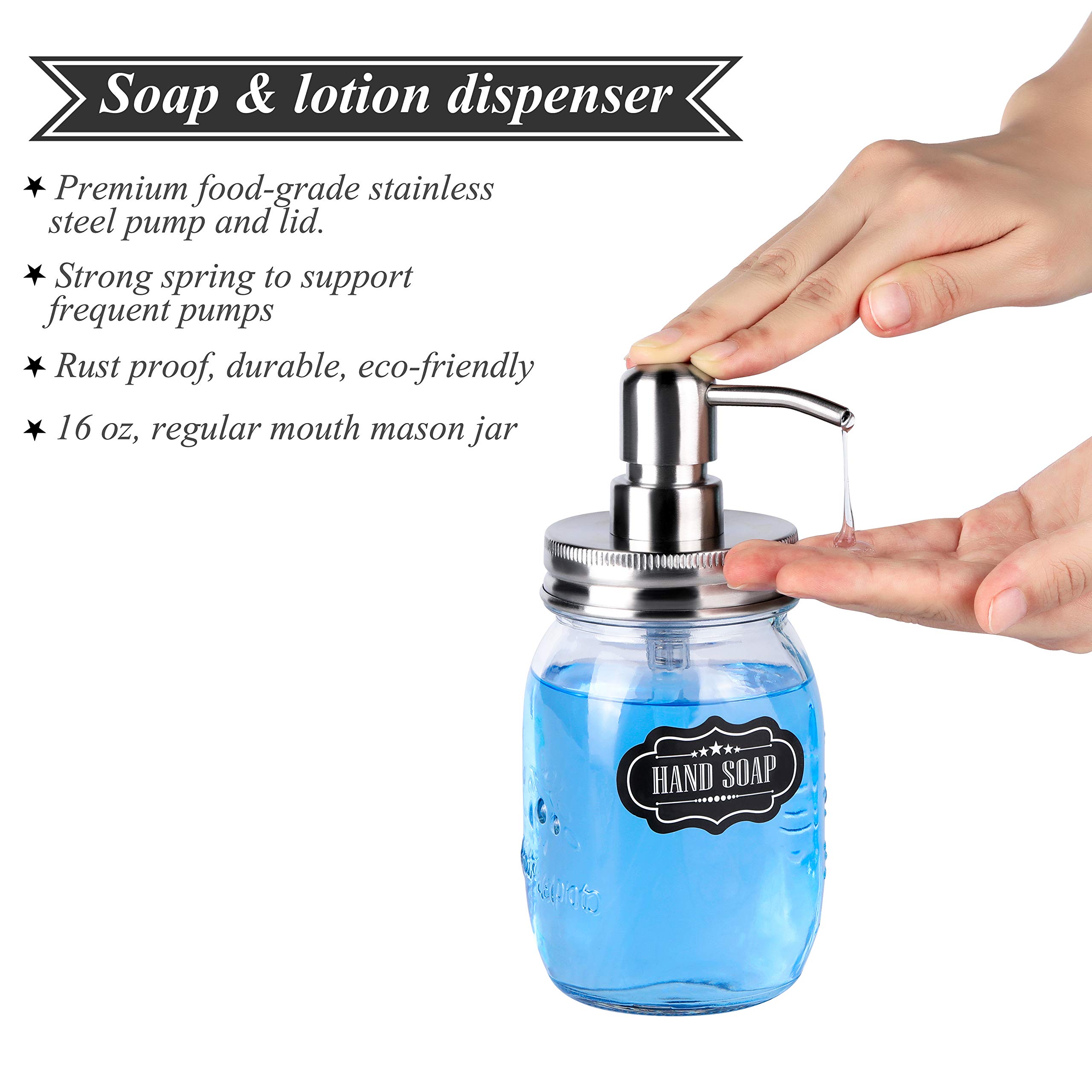 Premium Mason Jar Bathroom Accessories Set - Soap Dispenser, 2 Apothecary Jars (Qtip Holder), Toothbrush Holder - Rustic Farmhouse Decor Vanity Organizer in Brushed Nickel - Perfect for Bathroom, Kitchen, and Farmhouse Style Home Decor