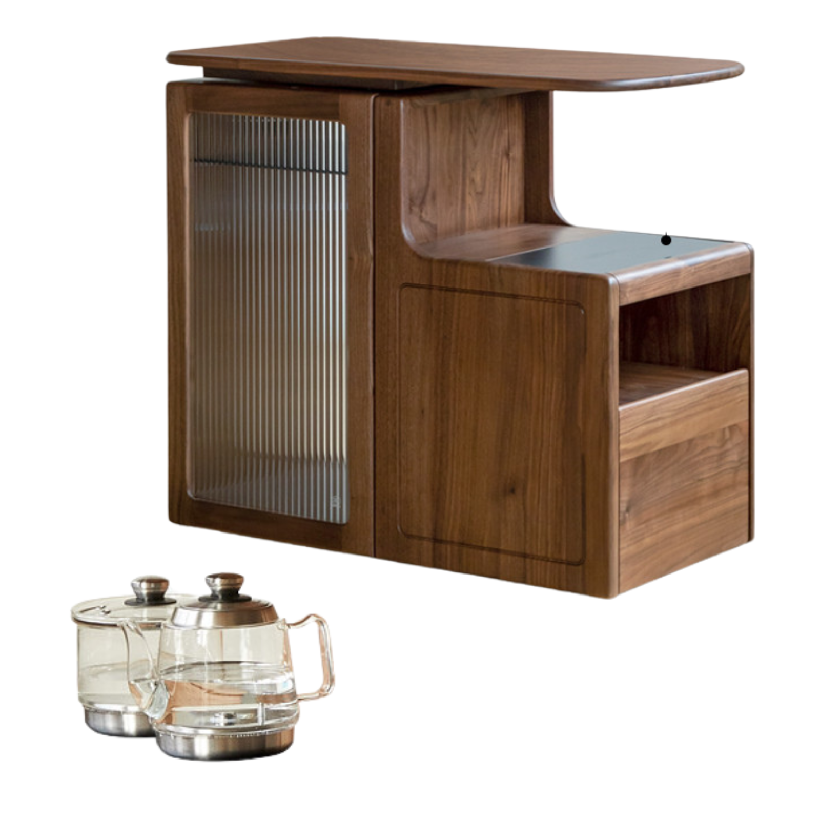 Premium Oak & Black Walnut Solid Wood Tea Cabinet with Removable Tea Maker - Perfect for Tea Storage and Brewing in Living Rooms, Kitchens, or Tea Rooms