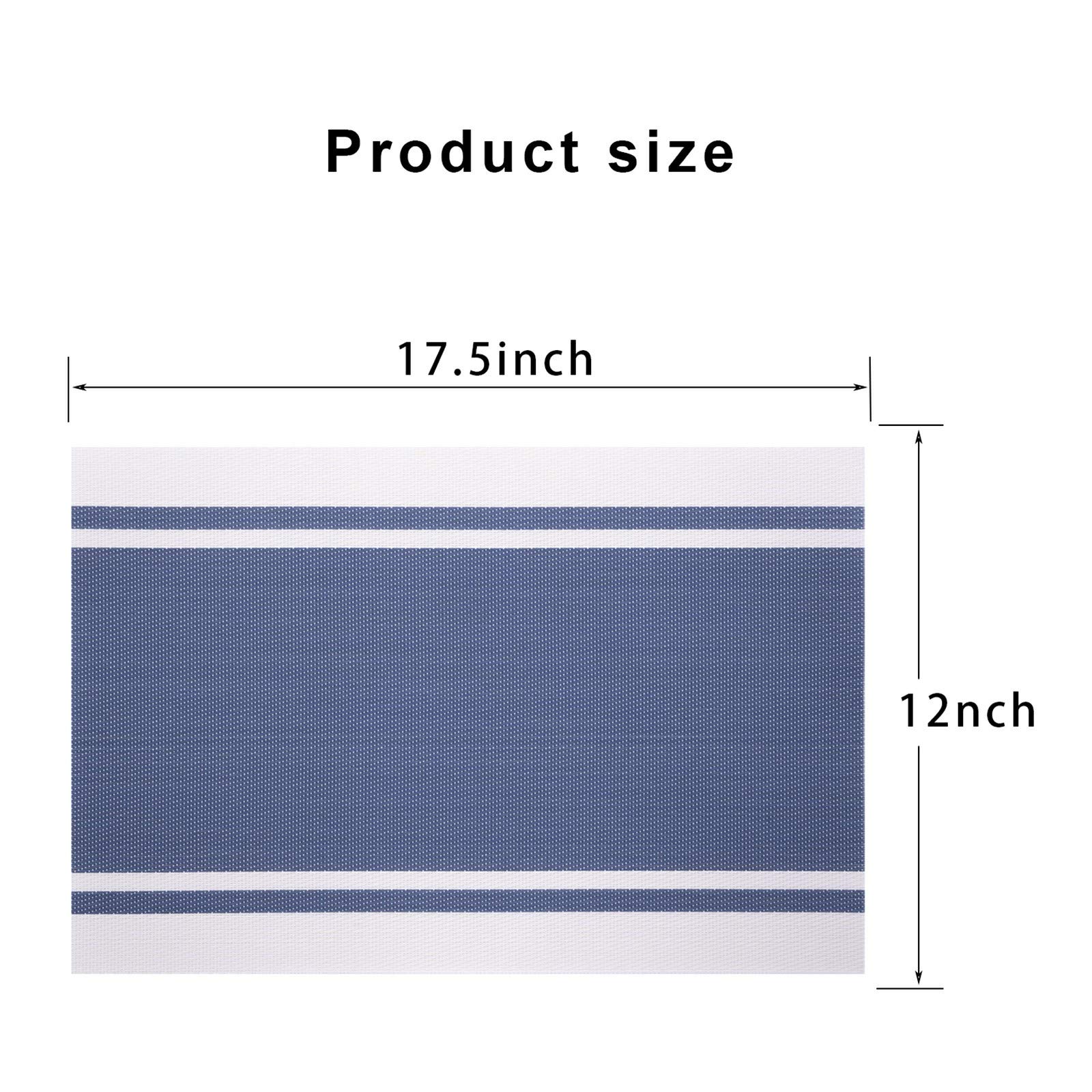 Durable Washable Placemats Set of 6 - Heat Resistant Vinyl Woven Place Mats for Kitchen & Dining Table - Indoor Outdoor Use - Easy to Clean (Blue & White) - Perfect for Daily Meals, Picnics, and Outdoor Dining
